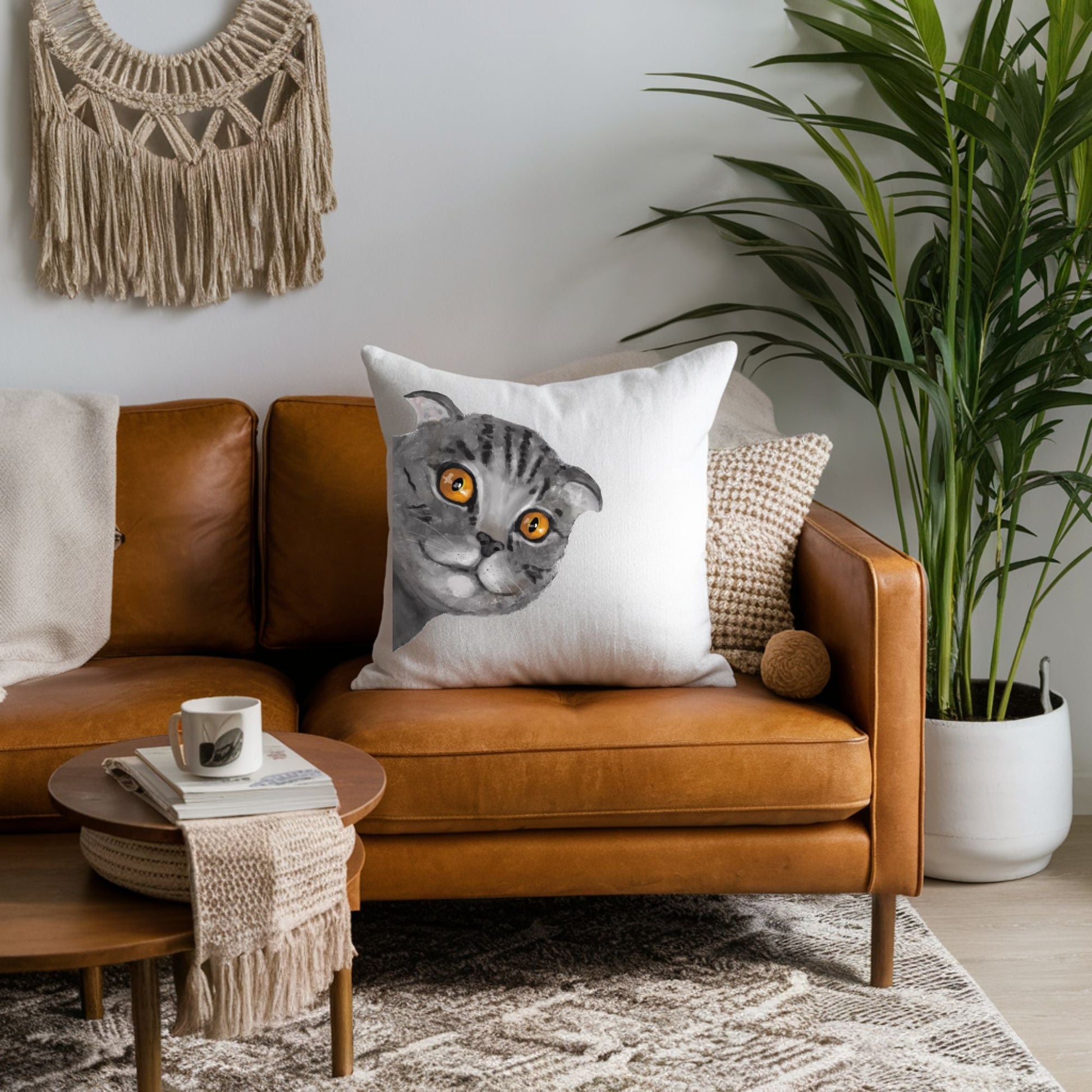 Gray Tabby Cat Pillow - MerikaArt