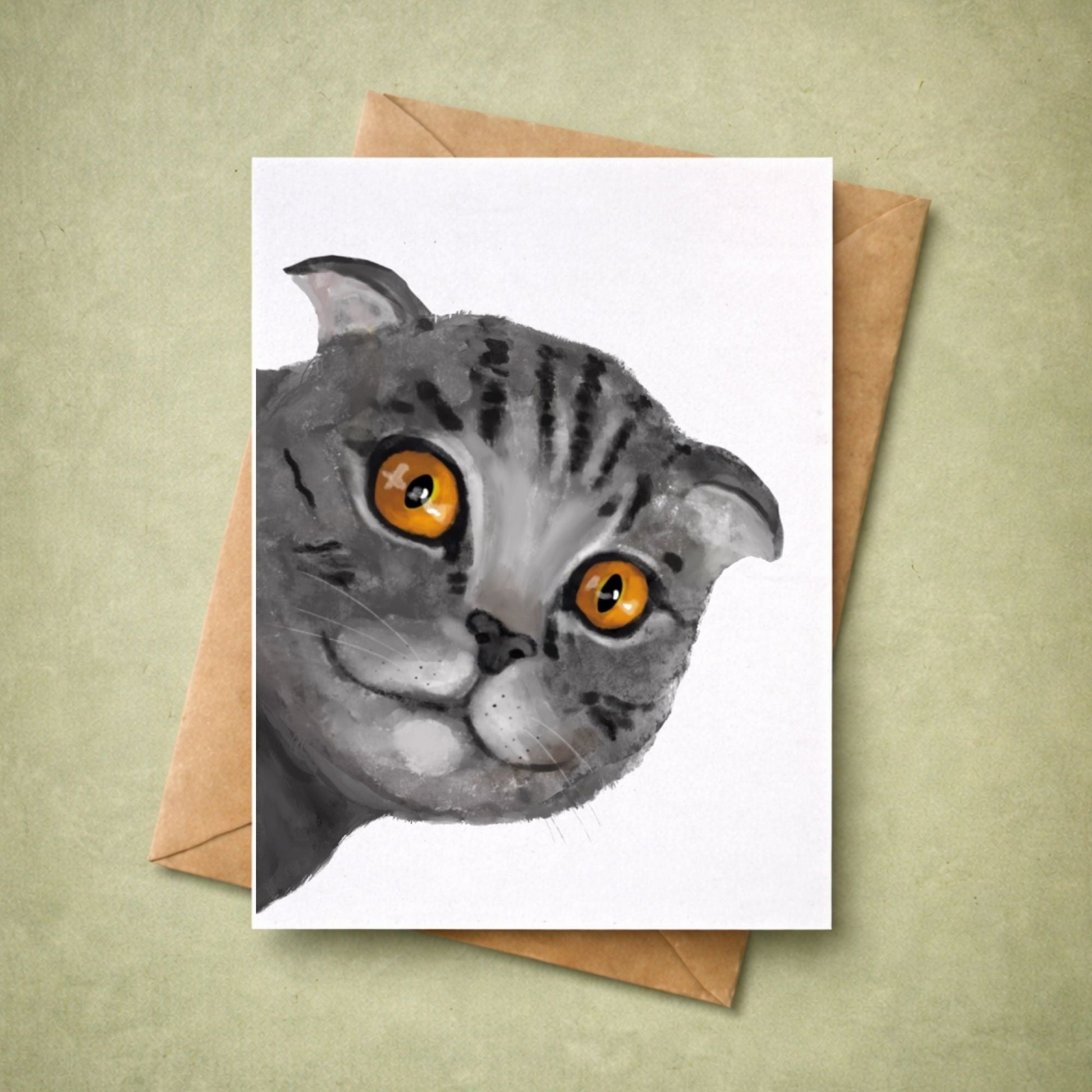 Gray Tabby Cat Postcard - MerikaArt
