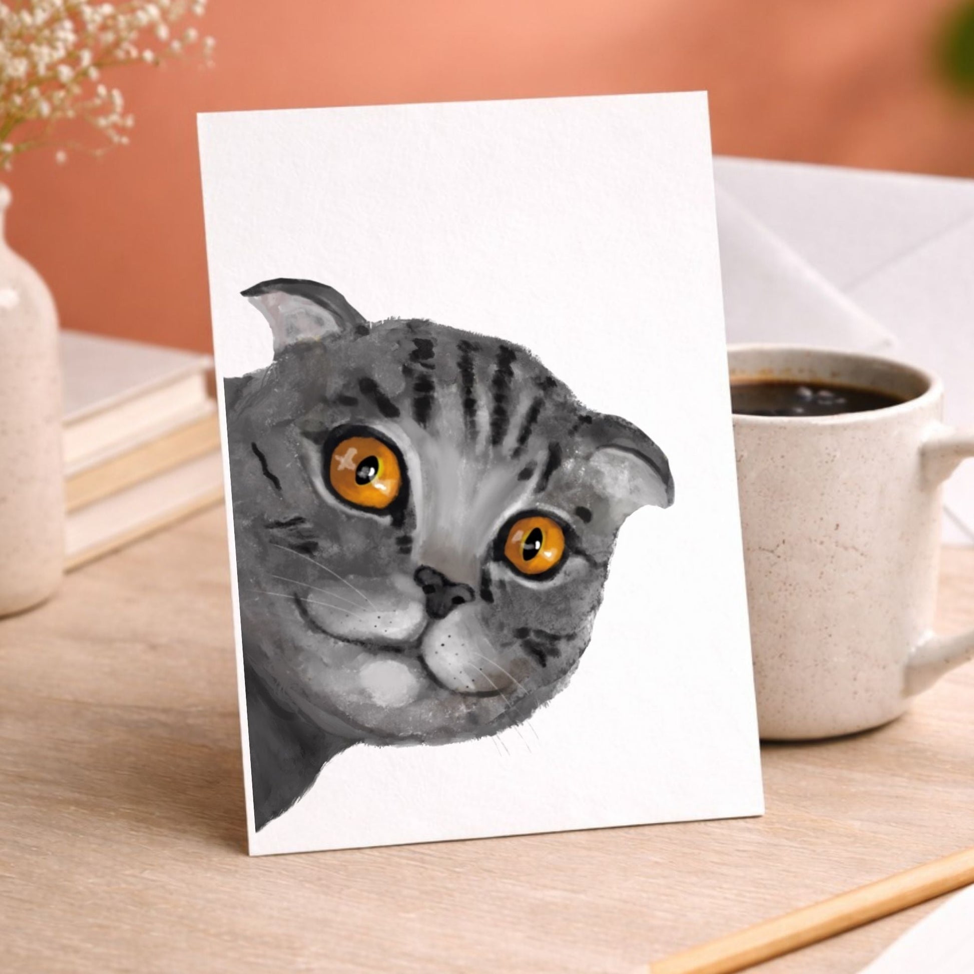 Gray Tabby Cat Postcard - MerikaArt