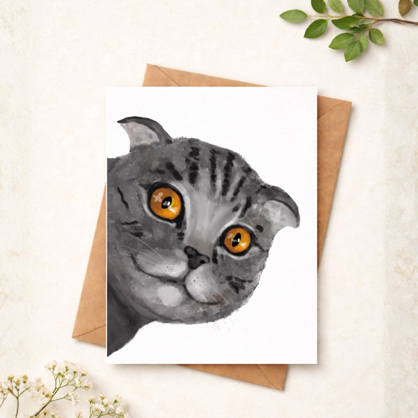 Gray Tabby Cat Postcard - MerikaArt