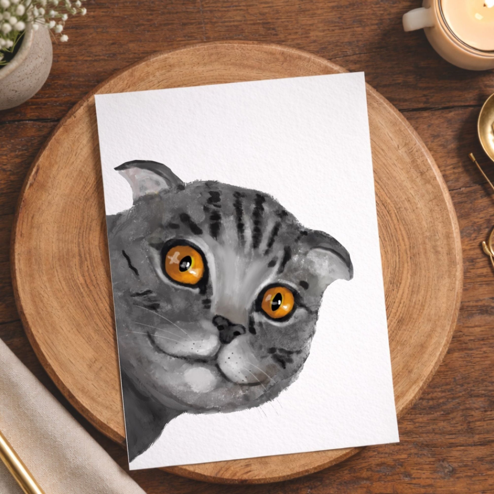 Gray Tabby Cat Postcard - MerikaArt