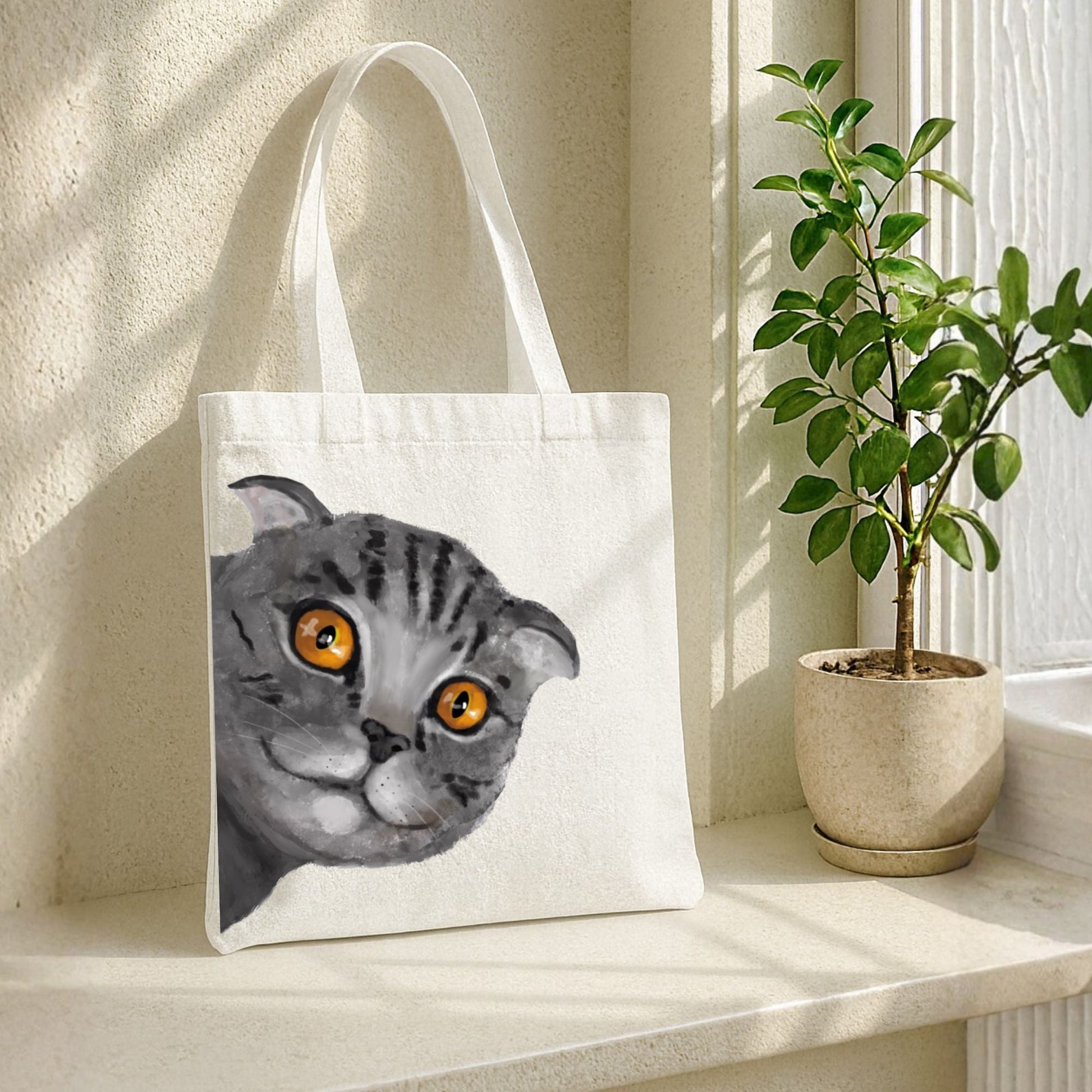 Gray Tabby Cat Tote Bag - MerikaArt