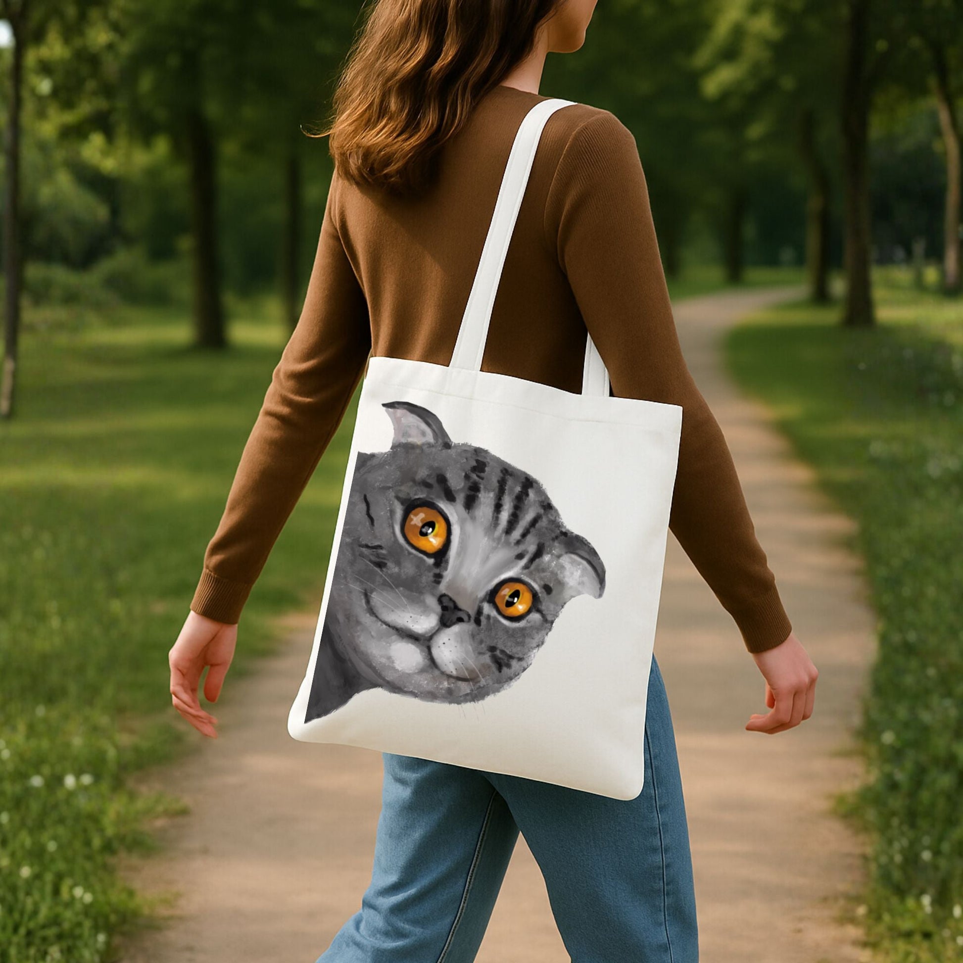 Gray Tabby Cat Tote Bag - MerikaArt