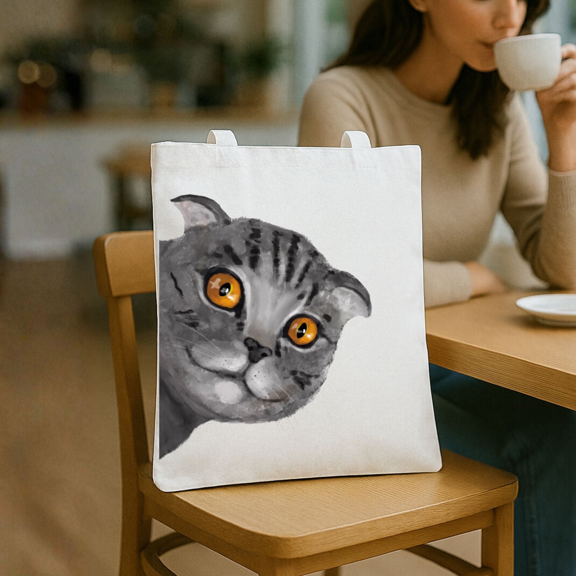 Gray Tabby Cat Tote Bag - MerikaArt