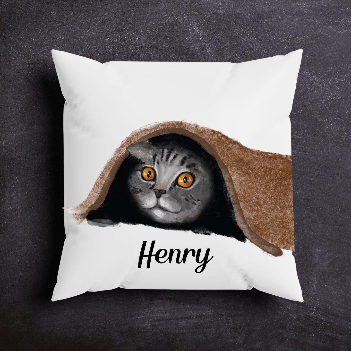Gray Tabby Cat Under Blanket Pillow - MerikaArt