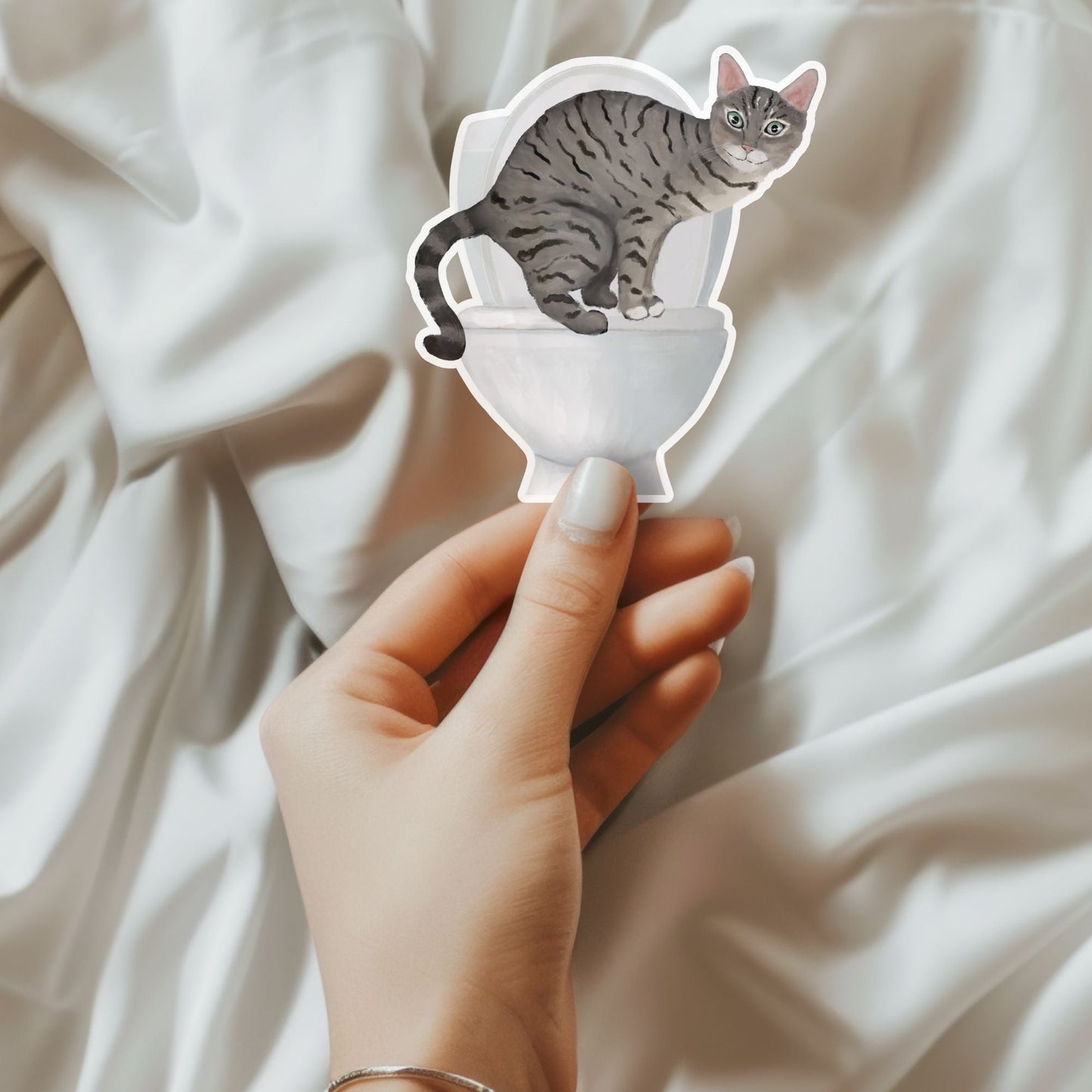 Gray Tabby Cat Vinyl Sticker - MerikaArt