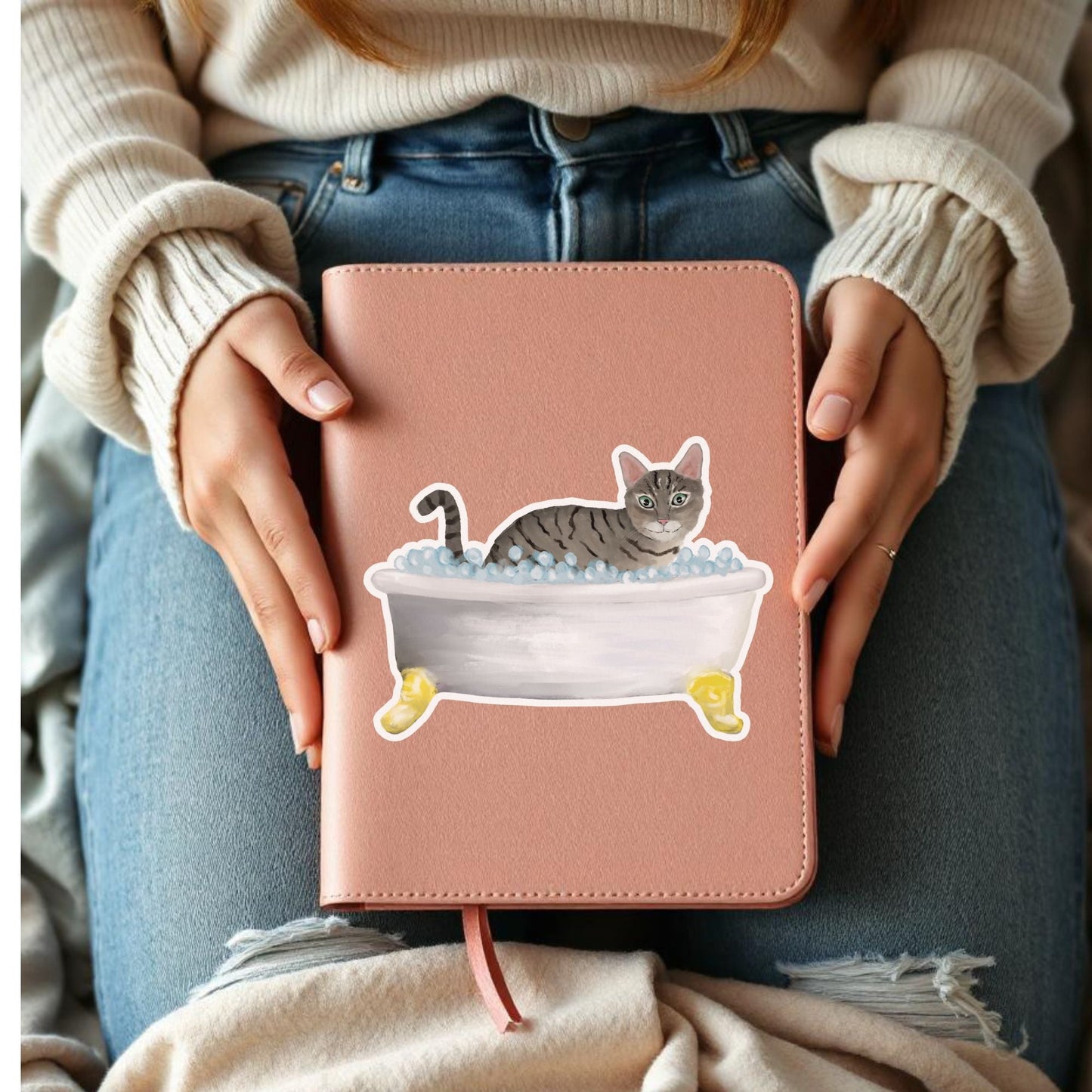 Gray Tabby Cat Vinyl Sticker - MerikaArt