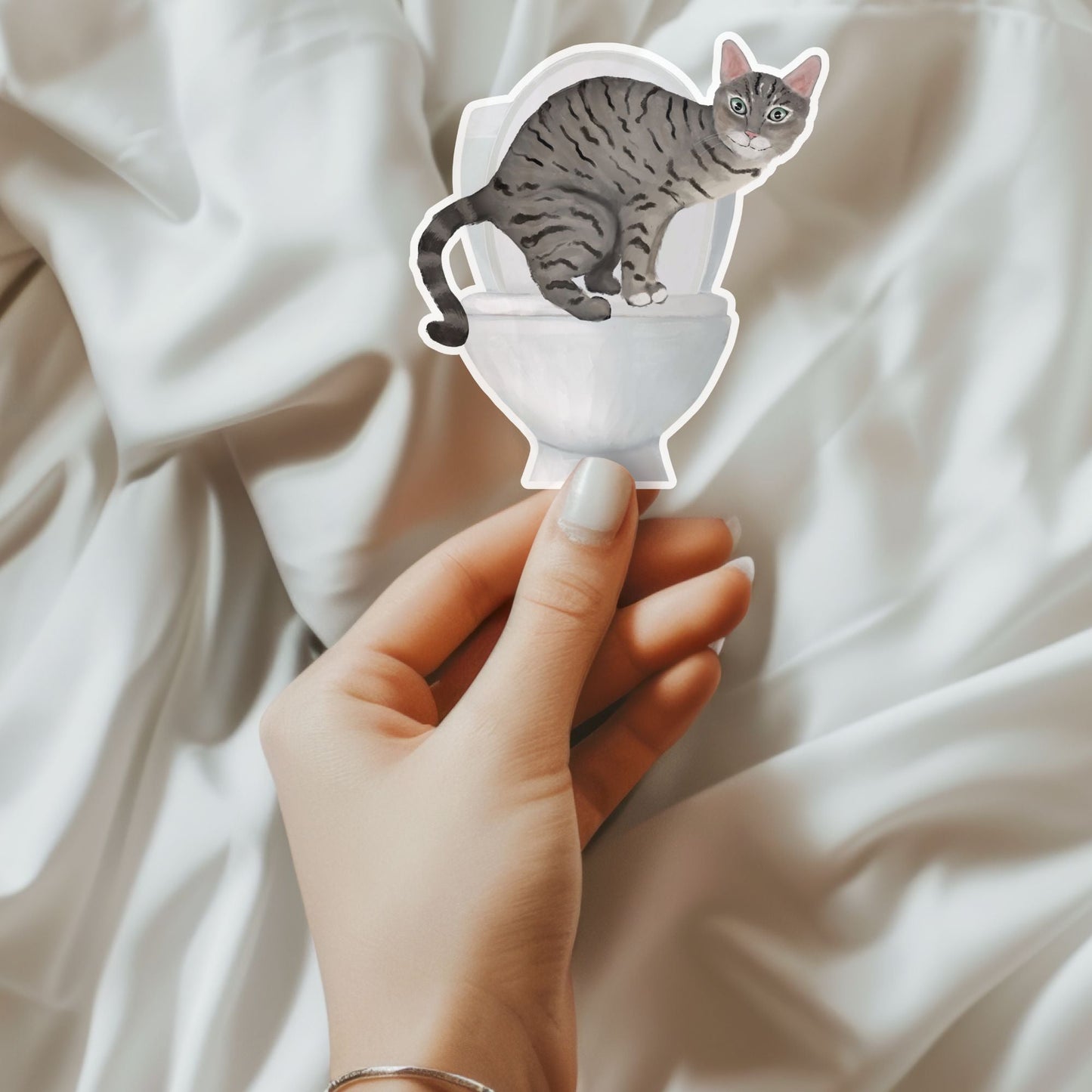 Gray Tabby Cat Vinyl Sticker - MerikaArt