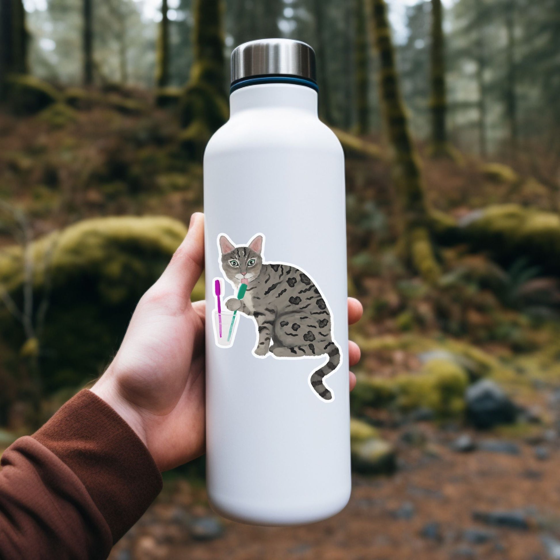 Gray Tabby Cat Vinyl Sticker - MerikaArt