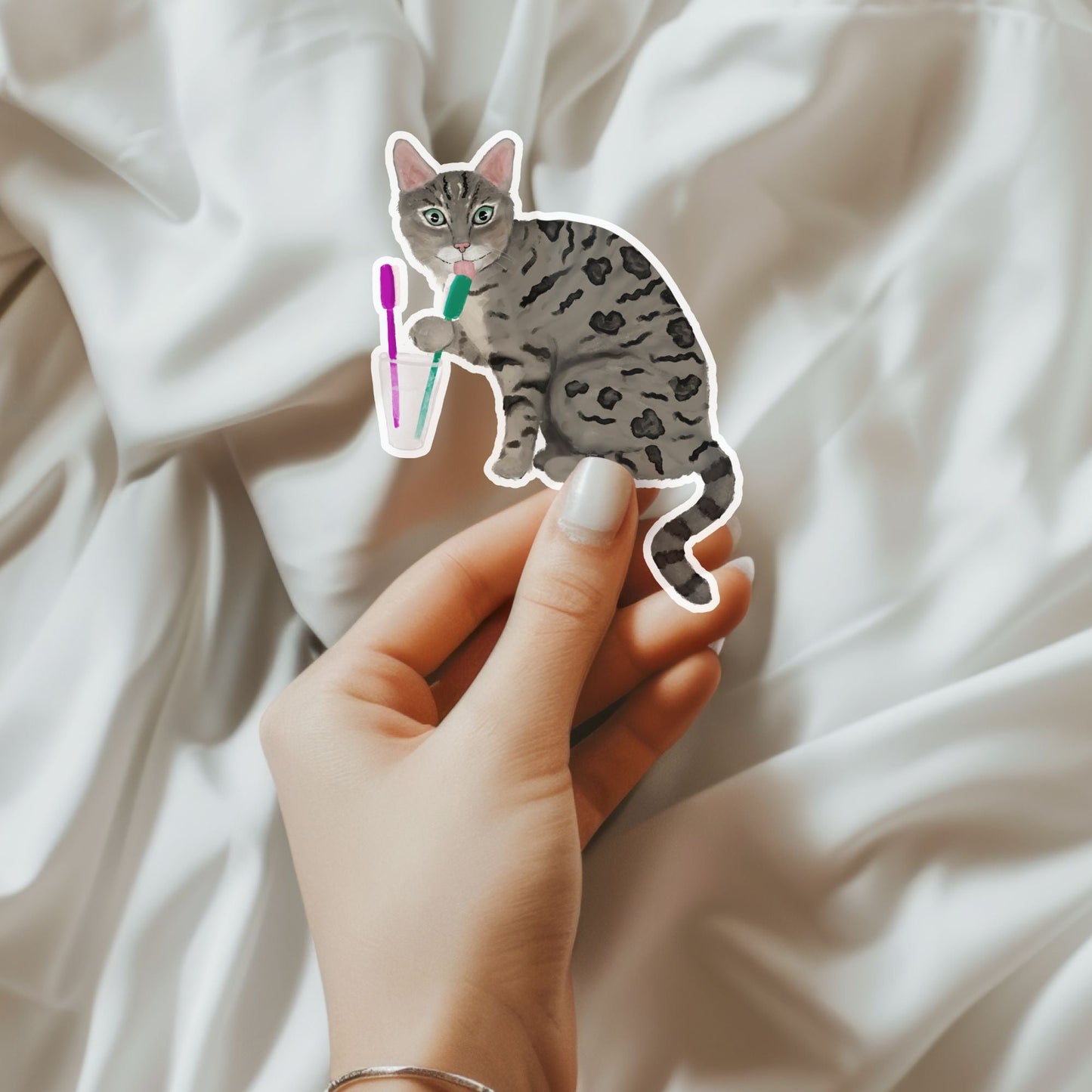 Gray Tabby Cat Vinyl Sticker - MerikaArt
