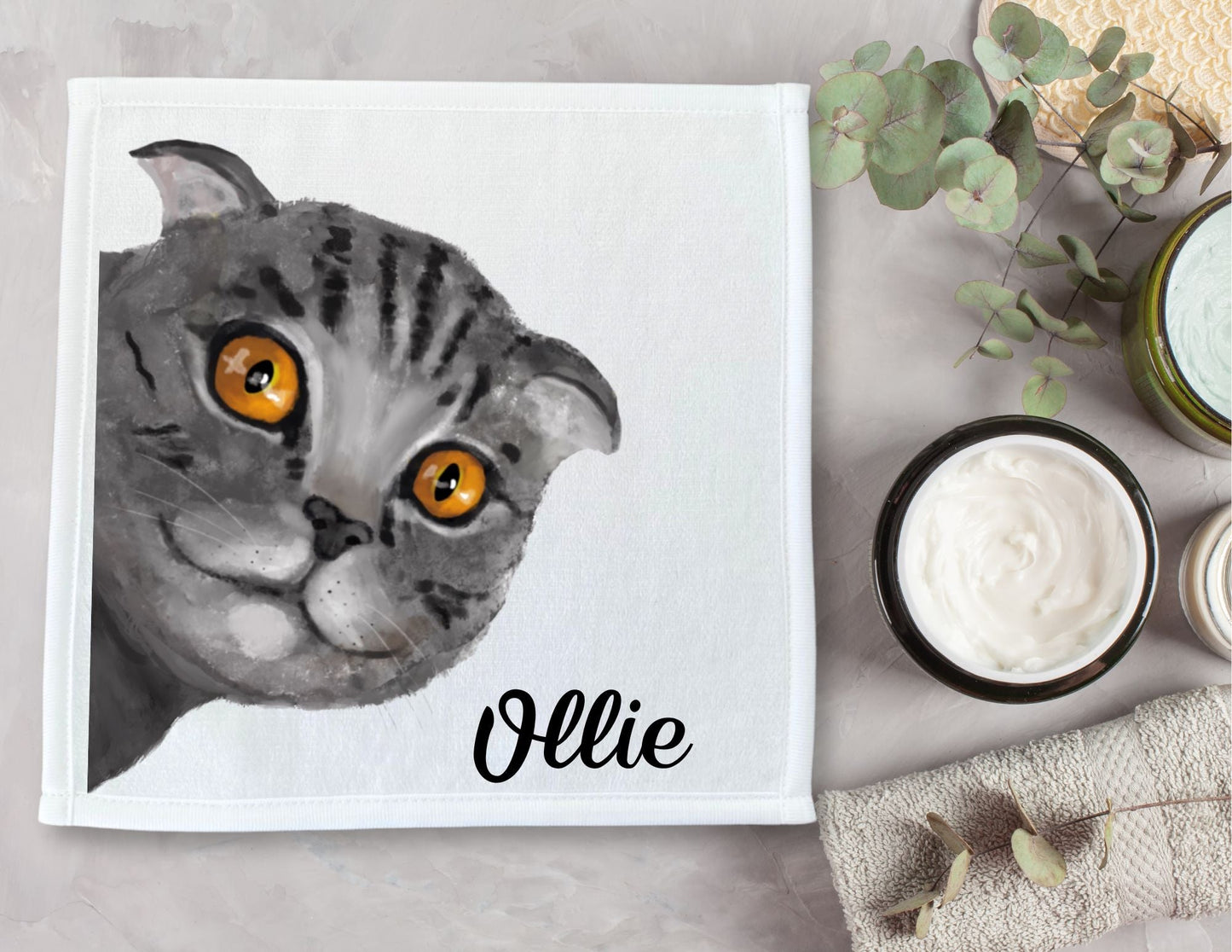 Gray Tabby Cat Washcloth - MerikaArt