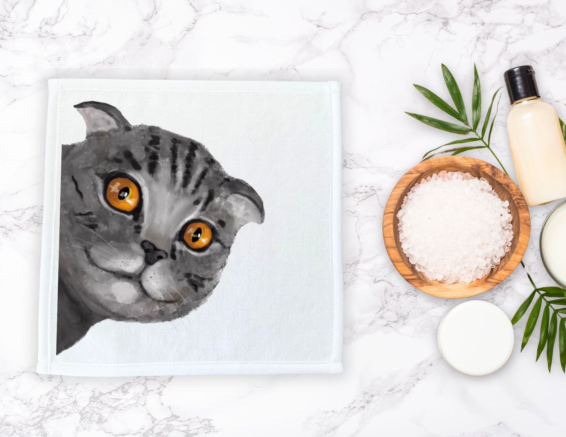 Gray Tabby Cat Washcloth - MerikaArt