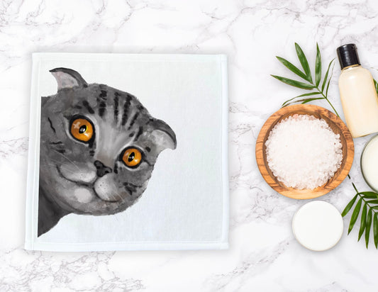 Gray Tabby Cat Washcloth - MerikaArt