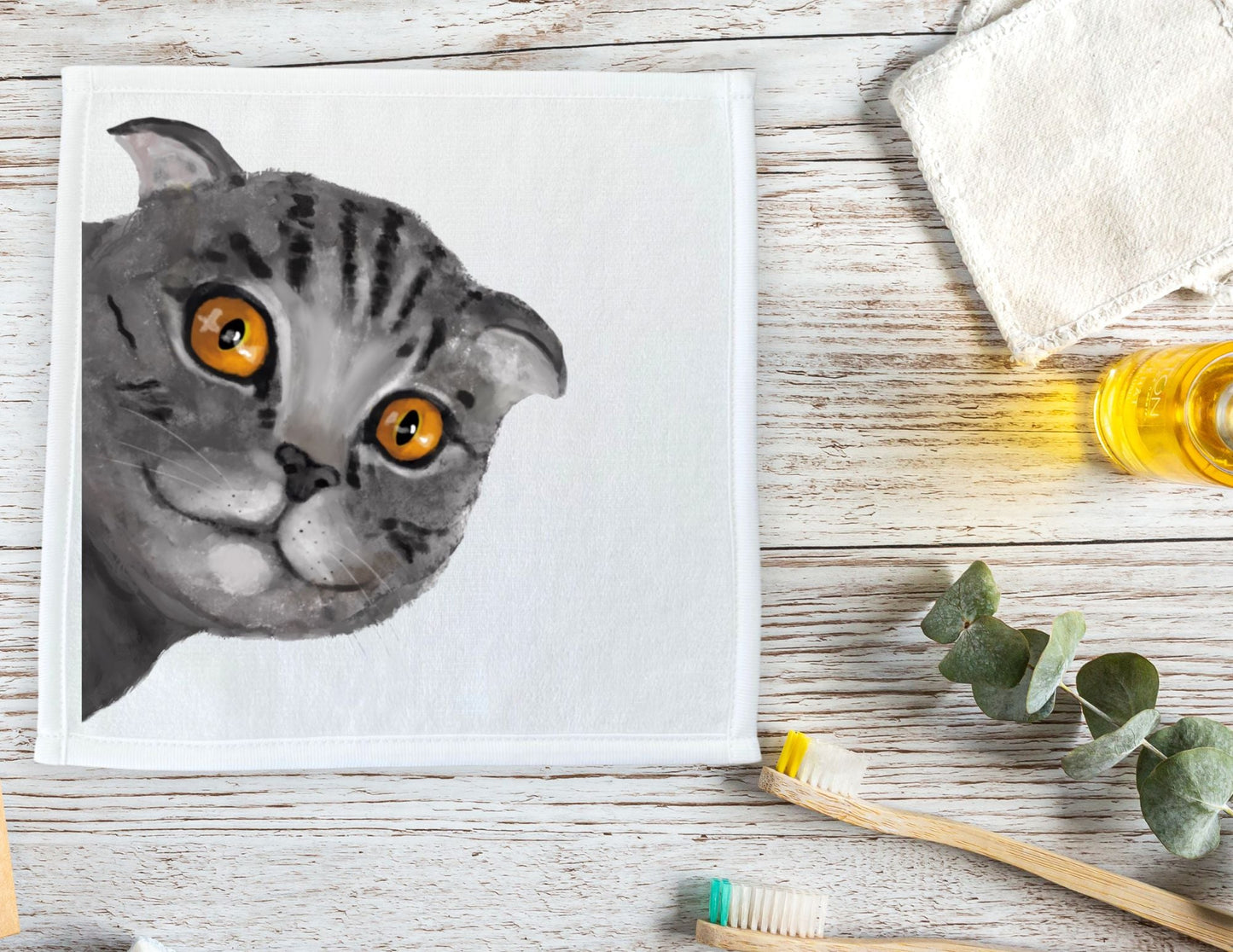 Gray Tabby Cat Washcloth - MerikaArt
