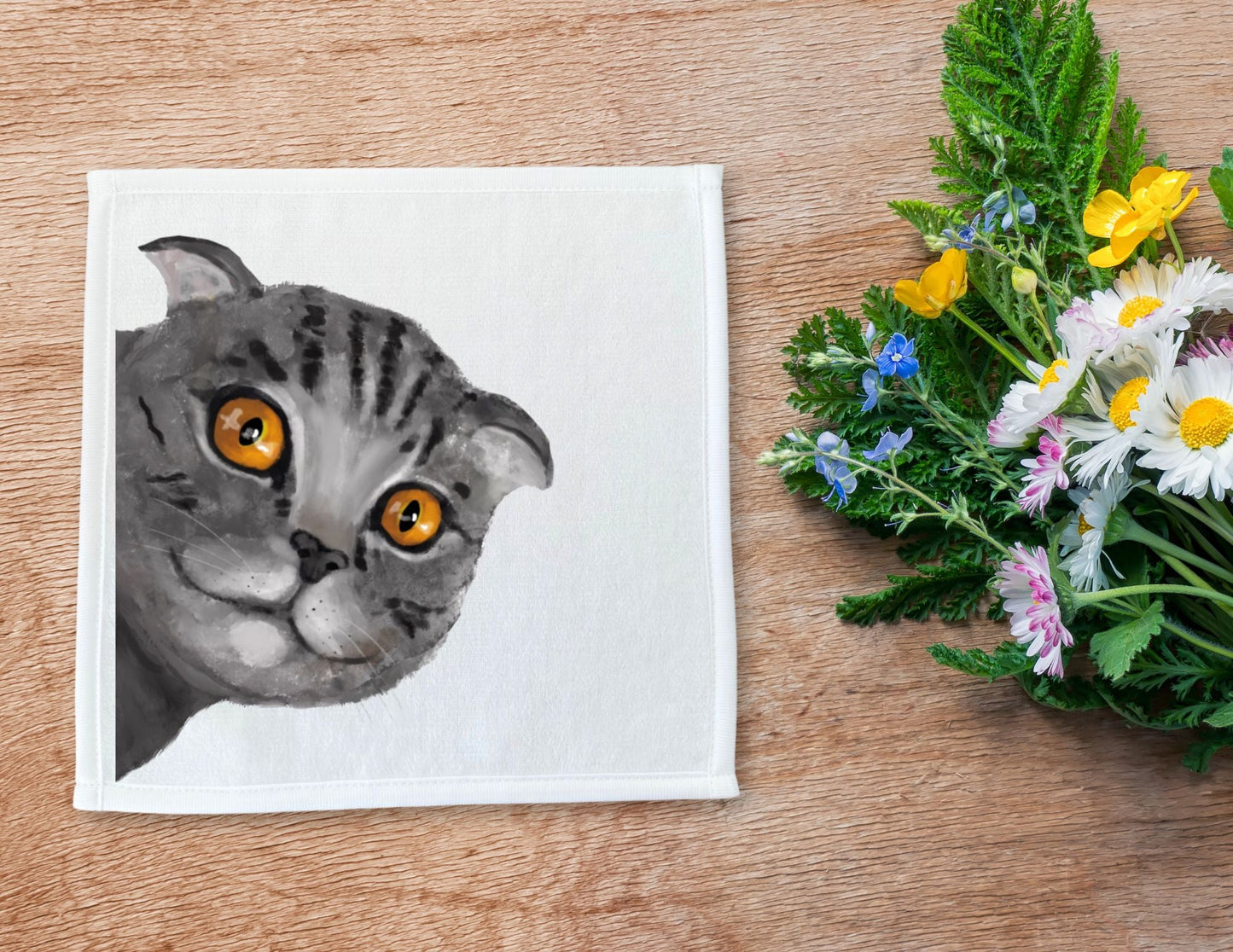 Gray Tabby Cat Washcloth - MerikaArt