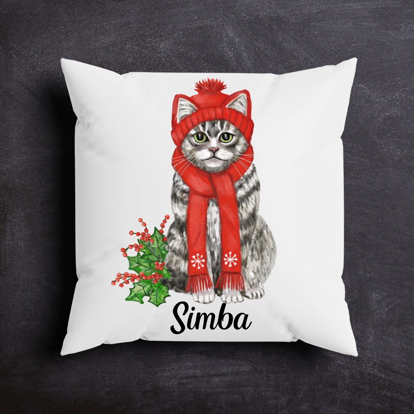 Gray Tabby Christmas Cat Pillow - MerikaArt