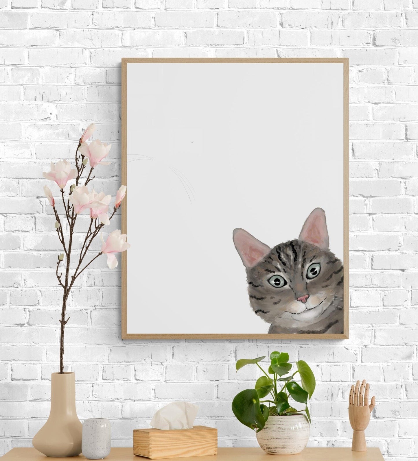 Gray Tabby Peekaboo Cat Wall Art - MerikaArt