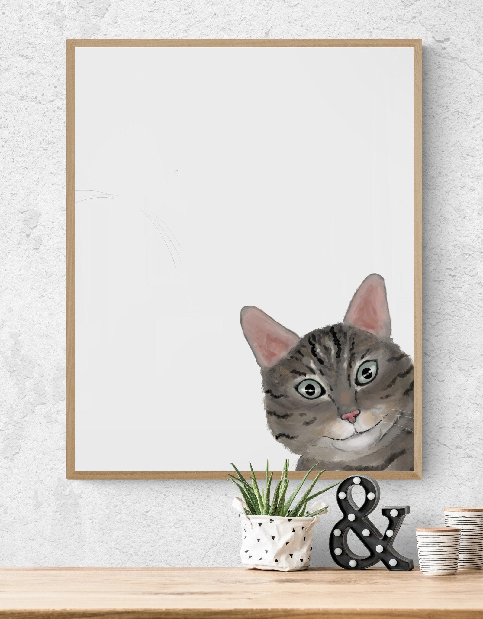 Gray Tabby Peekaboo Cat Wall Art - MerikaArt