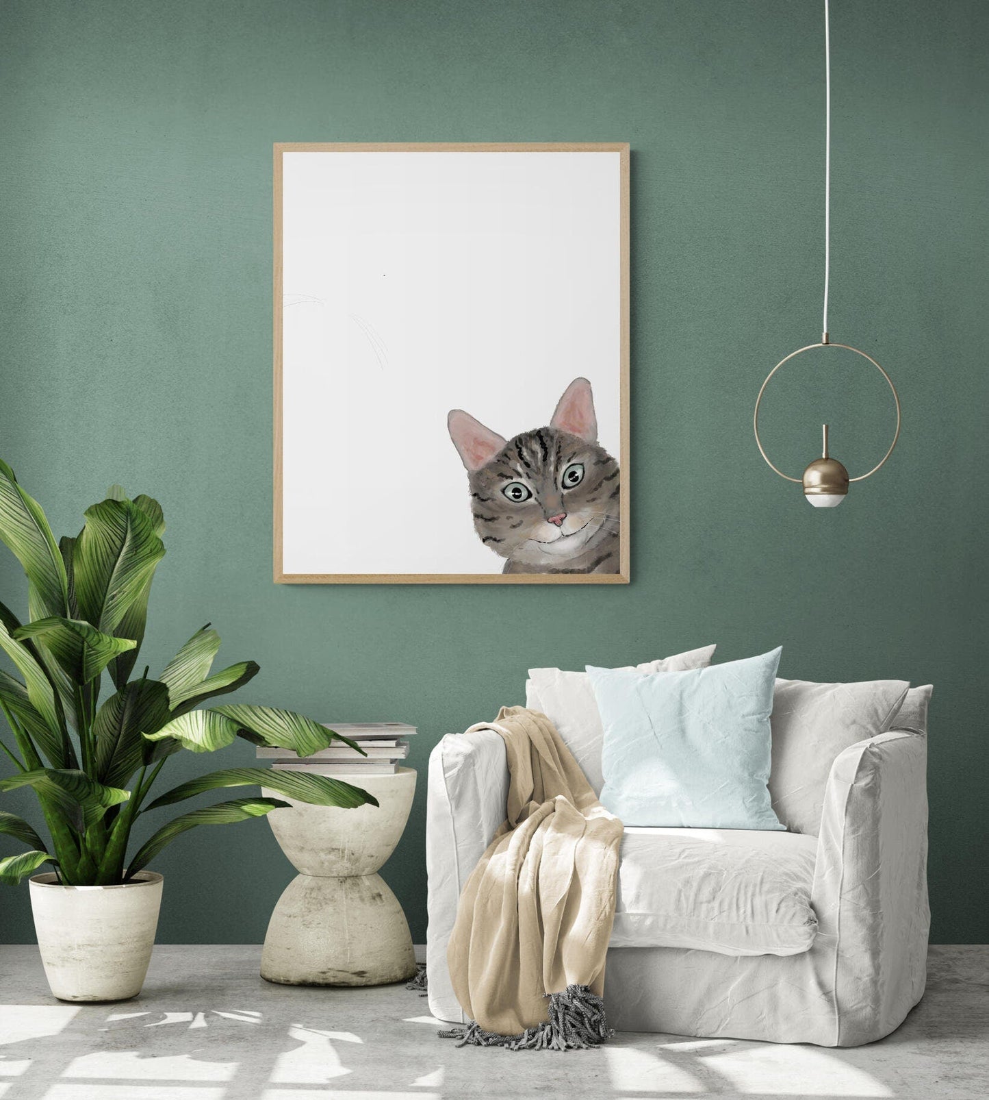 Gray Tabby Peekaboo Cat Wall Art - MerikaArt