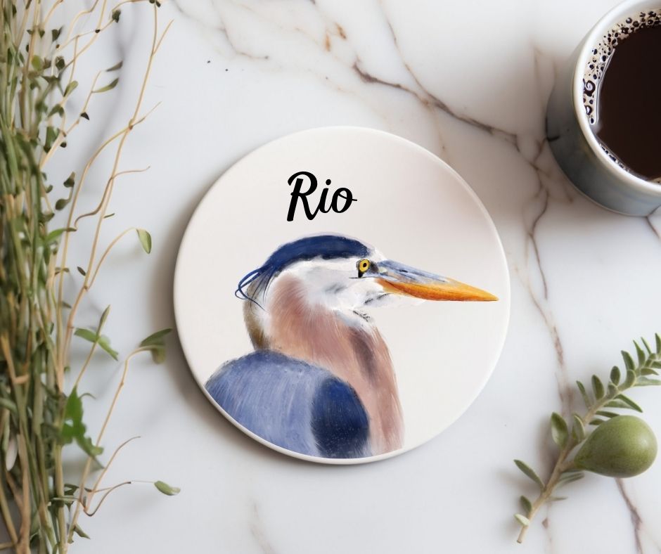 Great Blue Heron Ceramic Coaster - MerikaArt