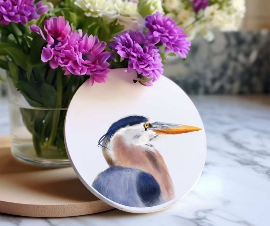 Great Blue Heron Ceramic Coaster - MerikaArt