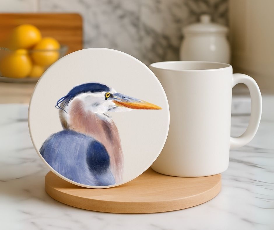 Great Blue Heron Ceramic Coaster - MerikaArt