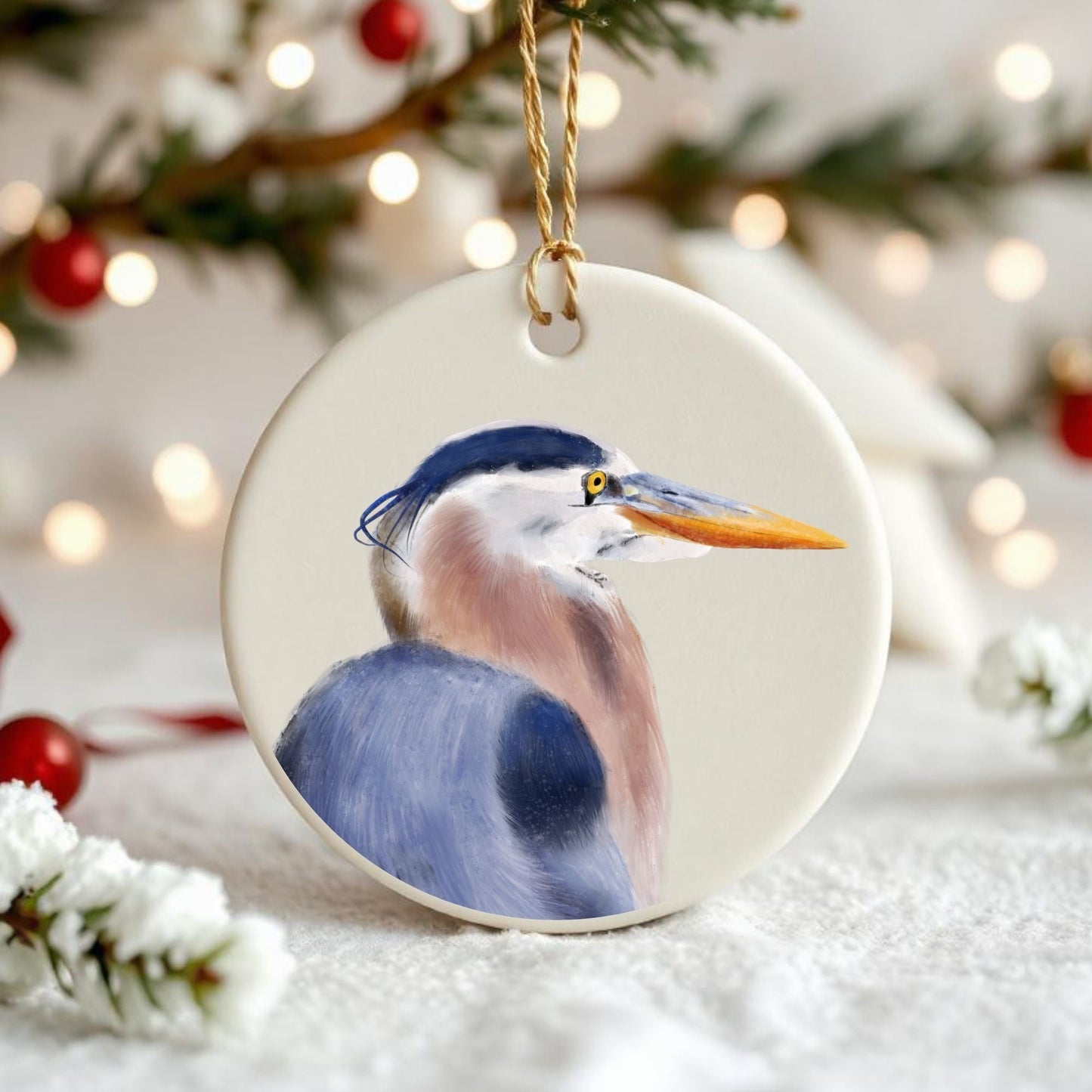 Great Blue Heron Ceramic Ornament - MerikaArt