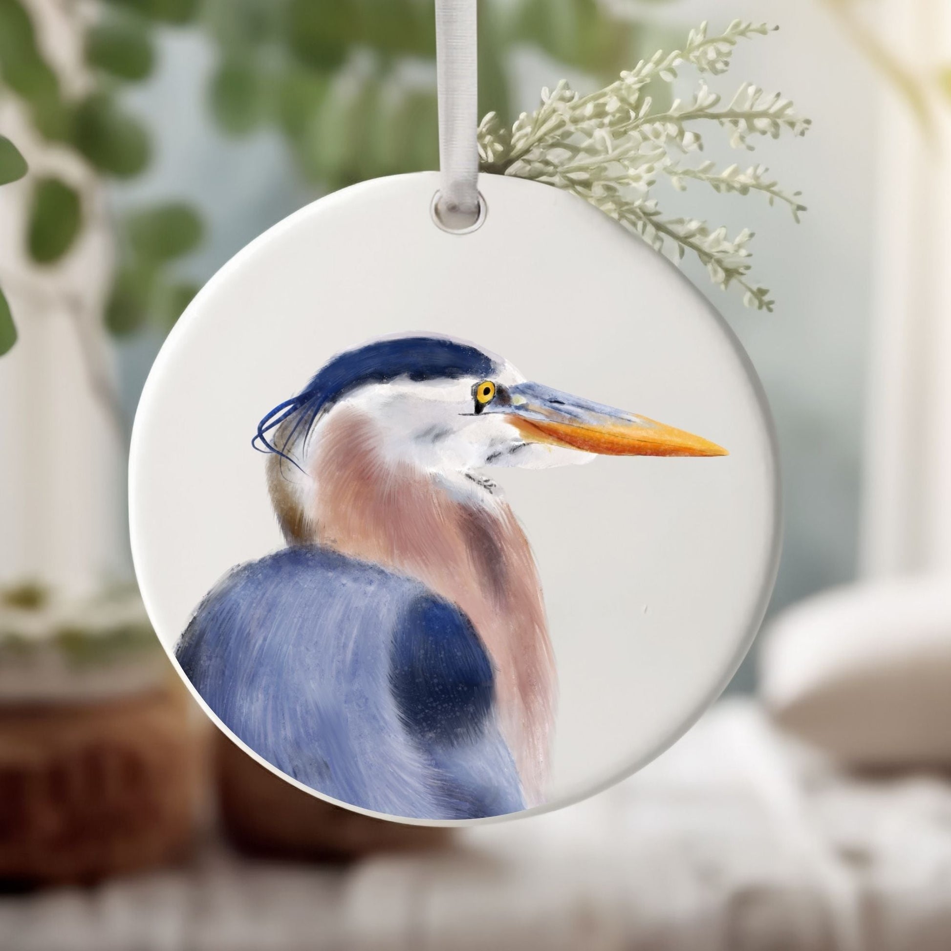 Great Blue Heron Ceramic Ornament - MerikaArt