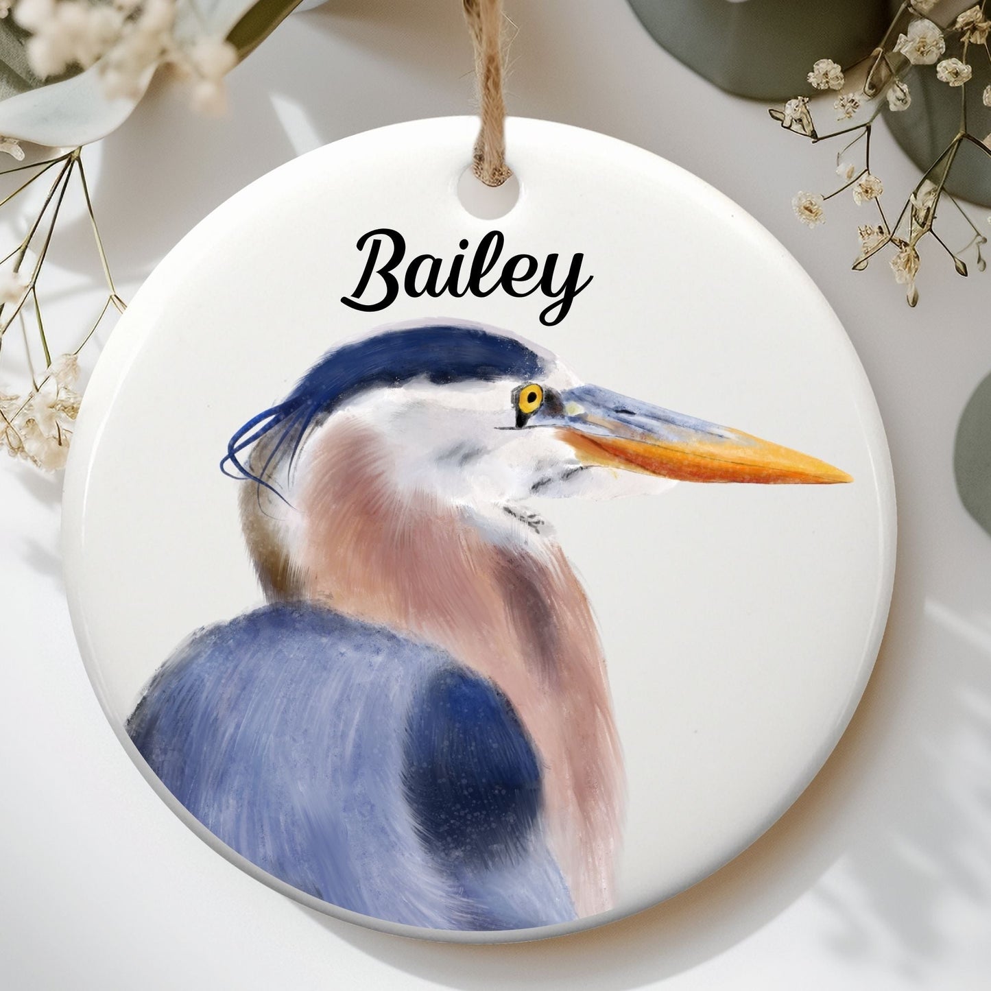 Great Blue Heron Ceramic Ornament - MerikaArt