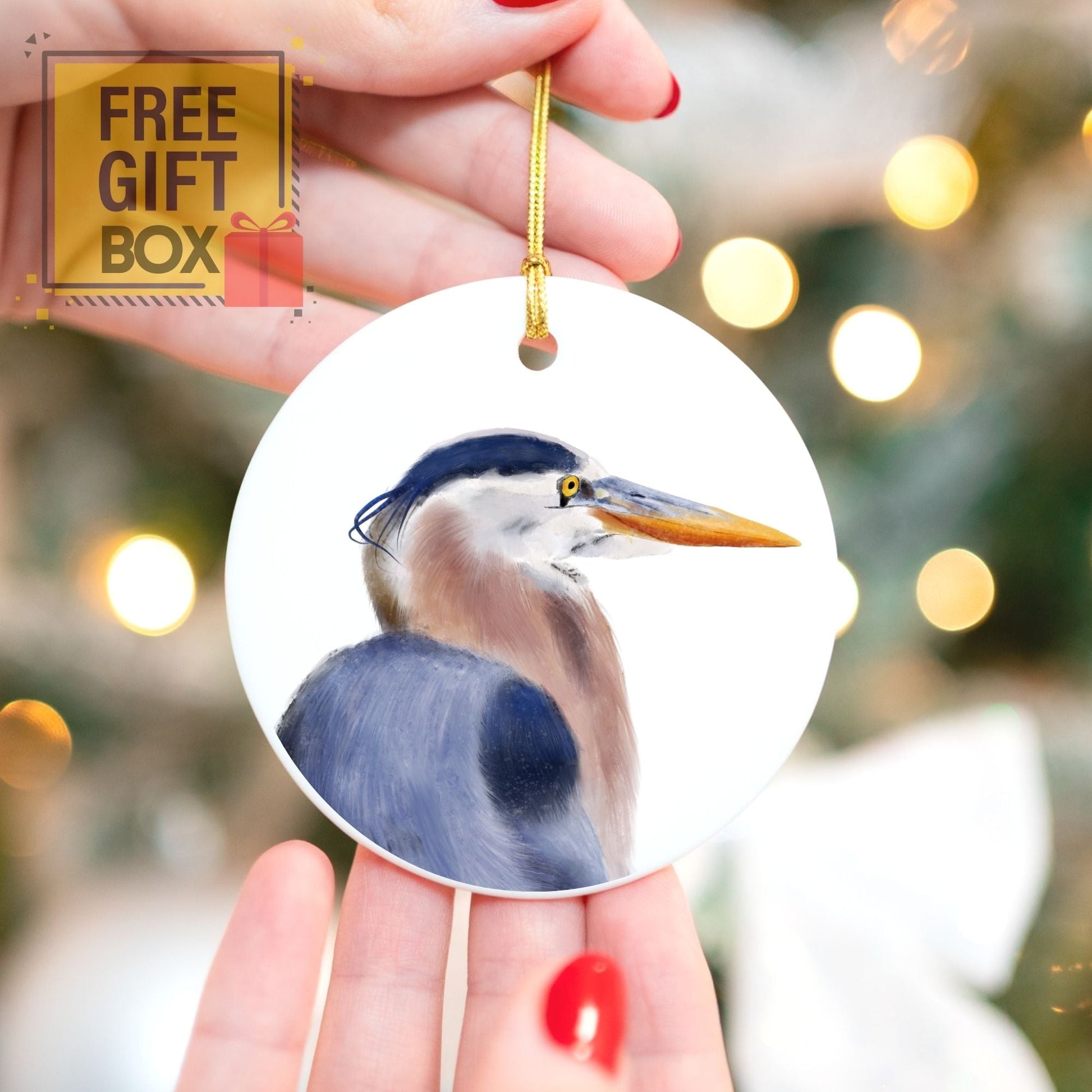 Great Blue Heron Ceramic Ornament - MerikaArt