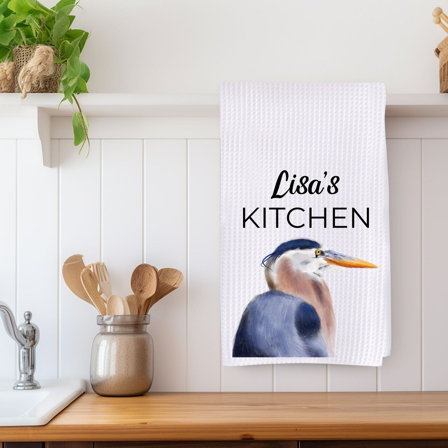 Great Blue Heron Kitchen Towel - MerikaArt