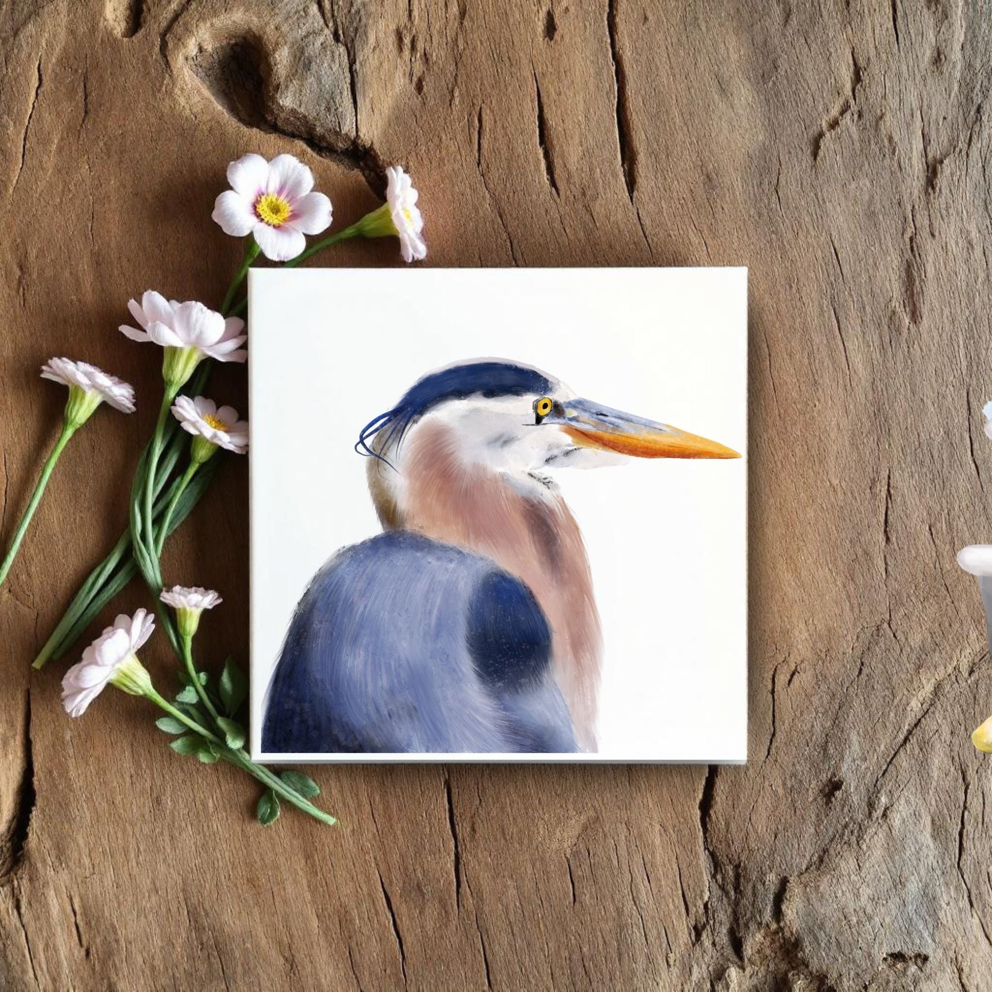 Great Blue Heron Portrait Ceramic Tile – Handcrafted Artistic Decor - MerikaArt