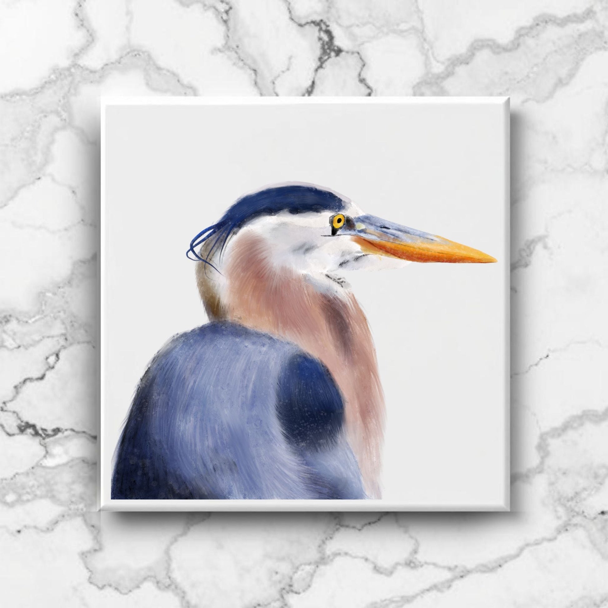 Great Blue Heron Portrait Ceramic Tile – Handcrafted Artistic Decor - MerikaArt