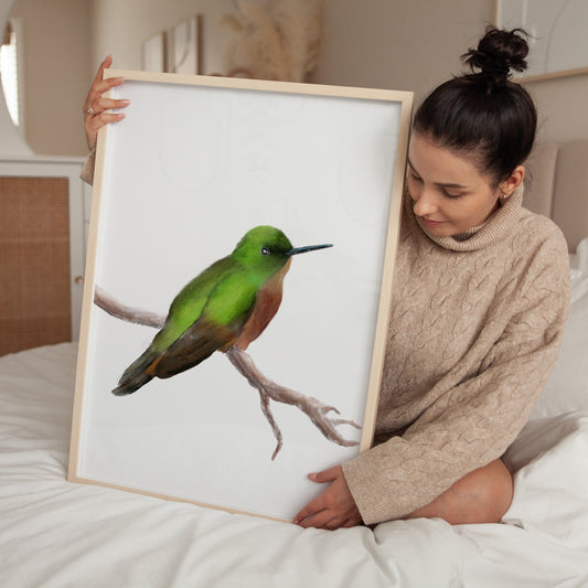Green and Brown Hummingbird Art Print – Nature - Inspired Bird Decor - MerikaArt