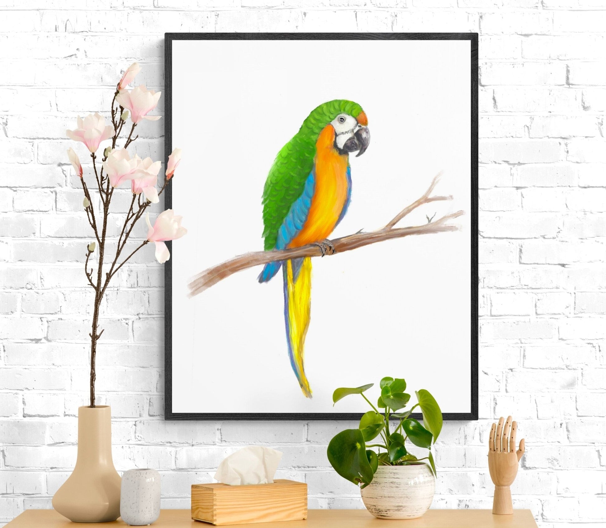 Green and Orange Macaw Print - MerikaArt