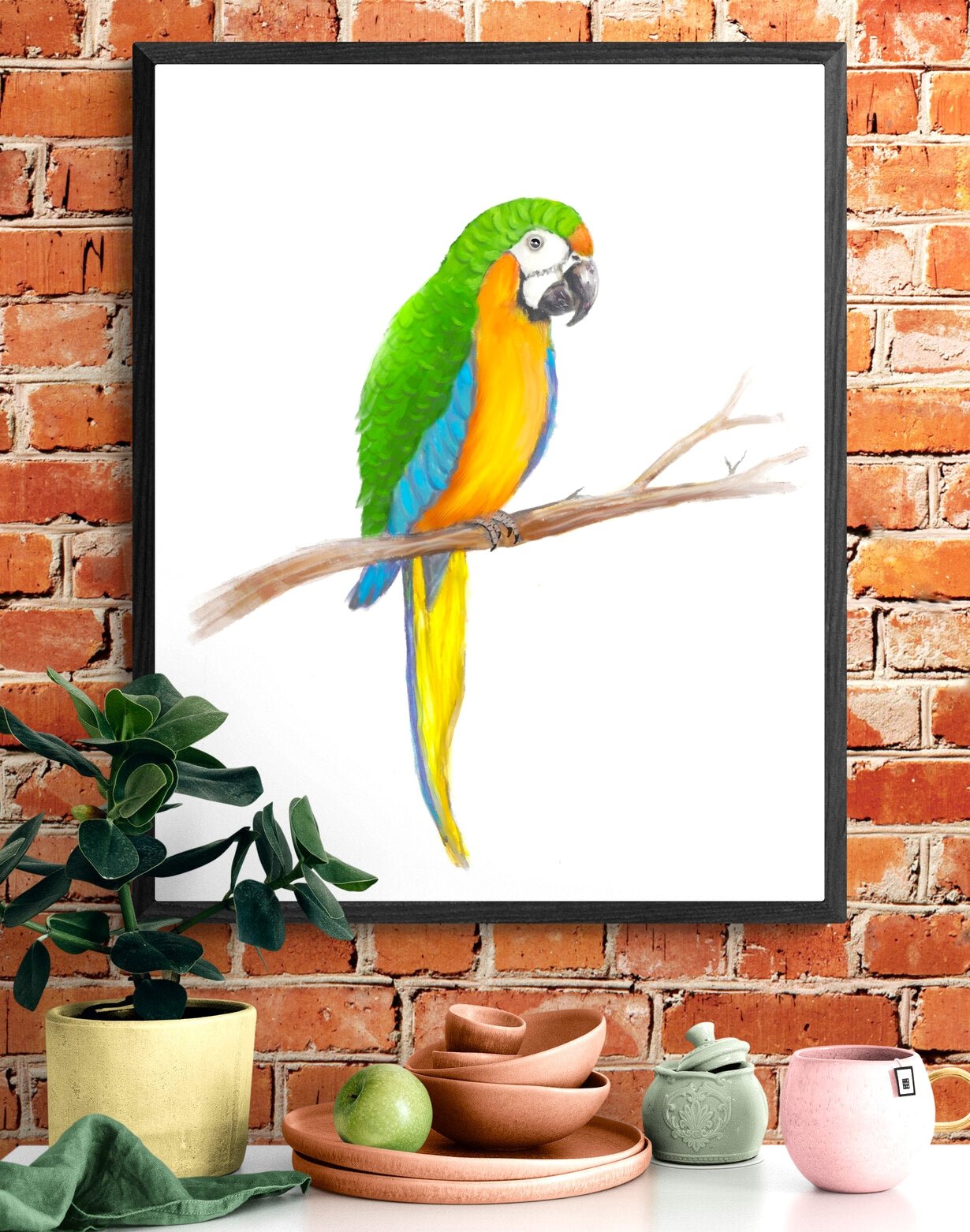 Green and Orange Macaw Print - MerikaArt