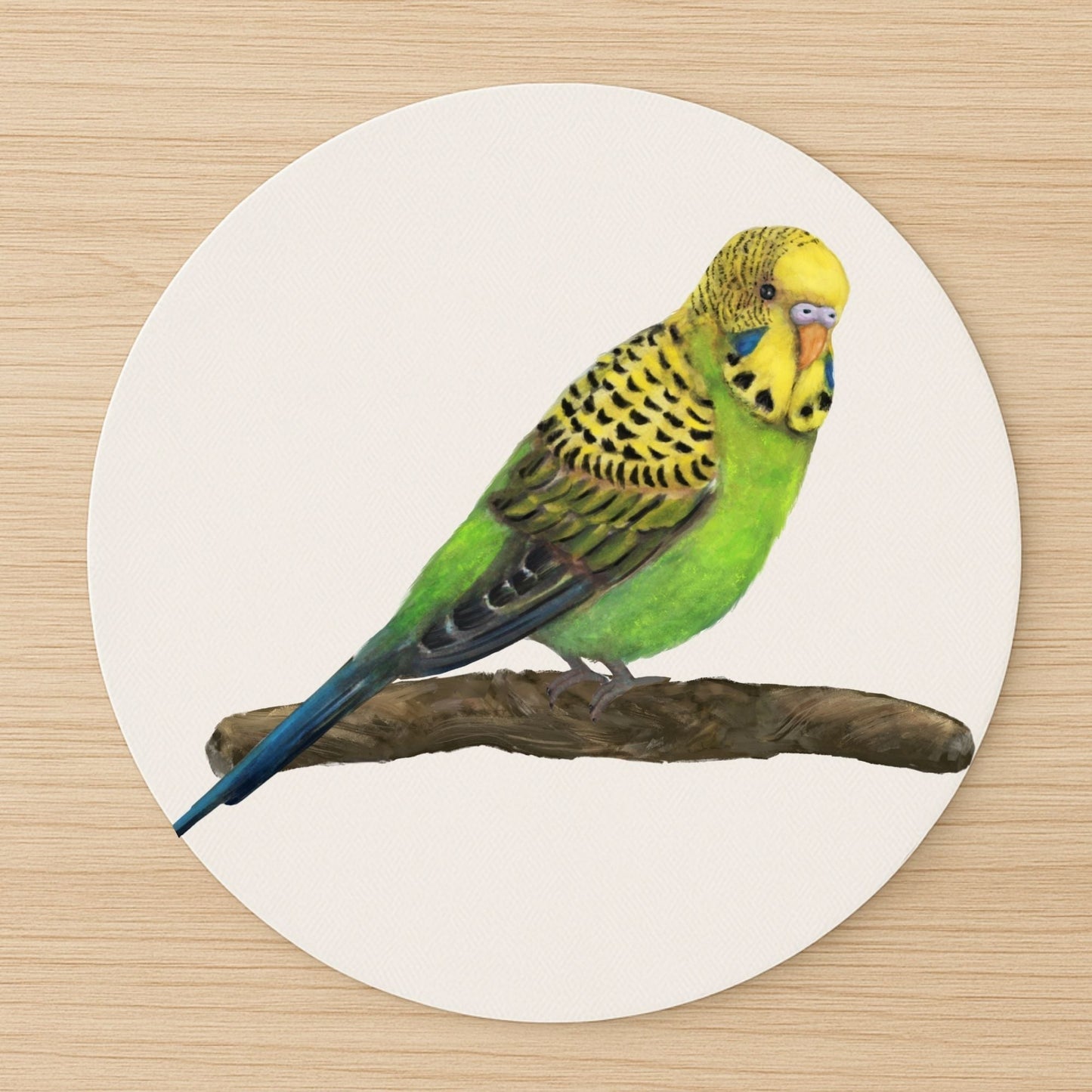 Green and Yellow Budgerigar Mousepad - MerikaArt