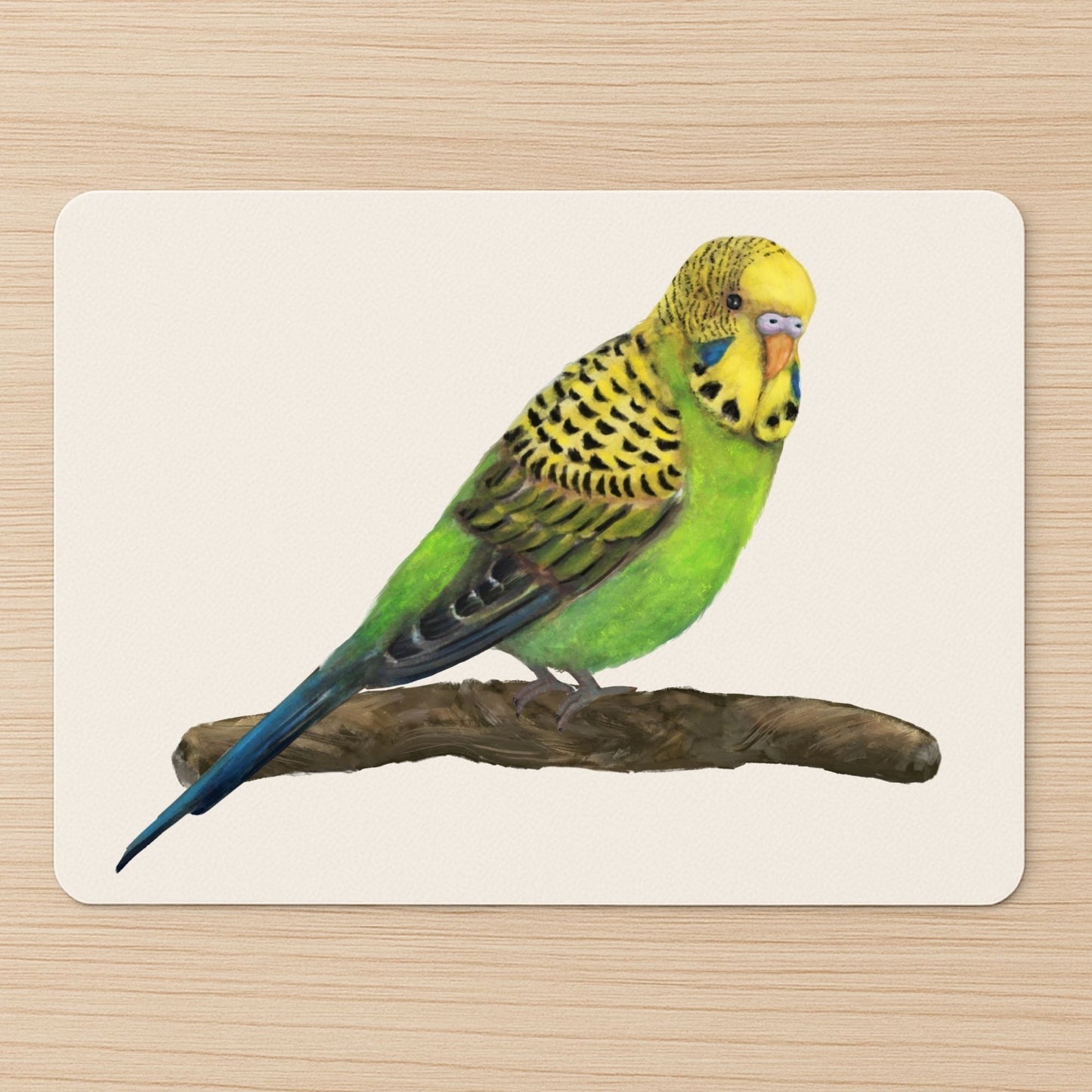 Green and Yellow Budgerigar Mousepad - MerikaArt