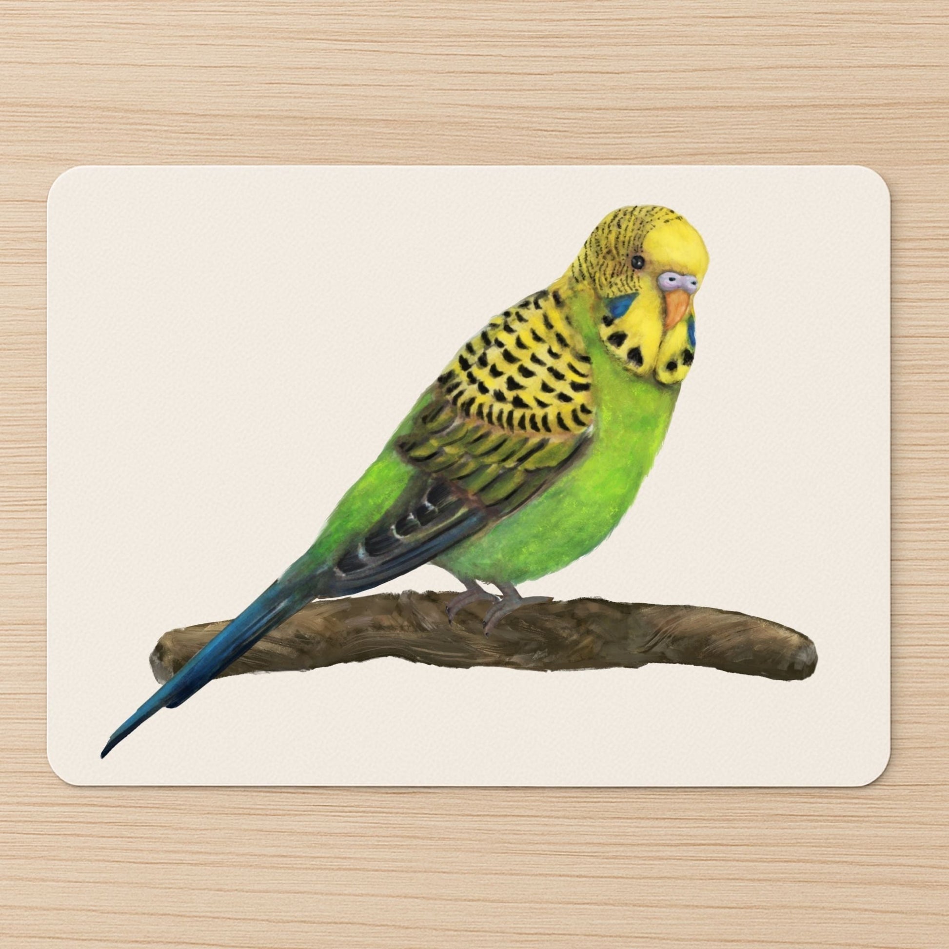 Green and Yellow Budgerigar Mousepad - MerikaArt