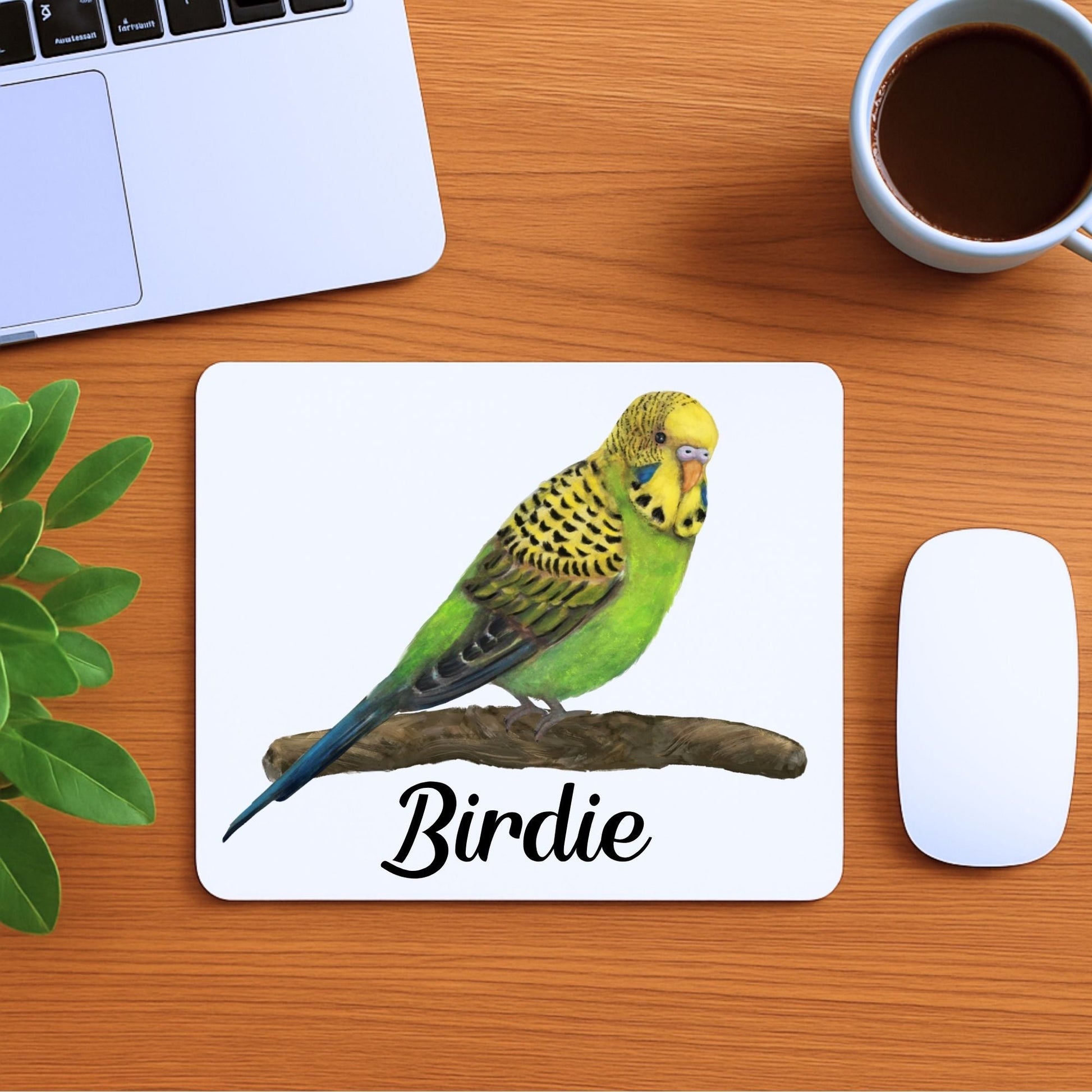 Green and Yellow Budgerigar Mousepad - MerikaArt