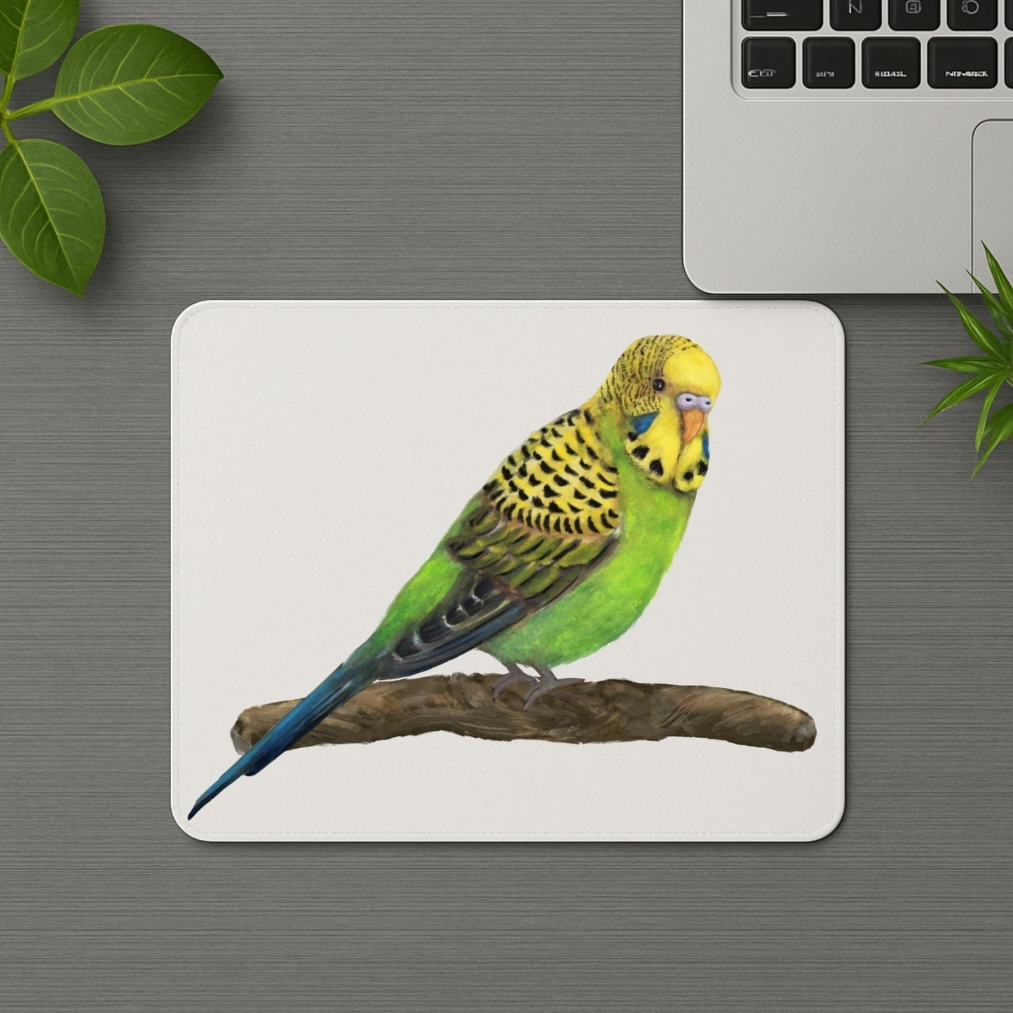 Green and Yellow Budgerigar Mousepad - MerikaArt