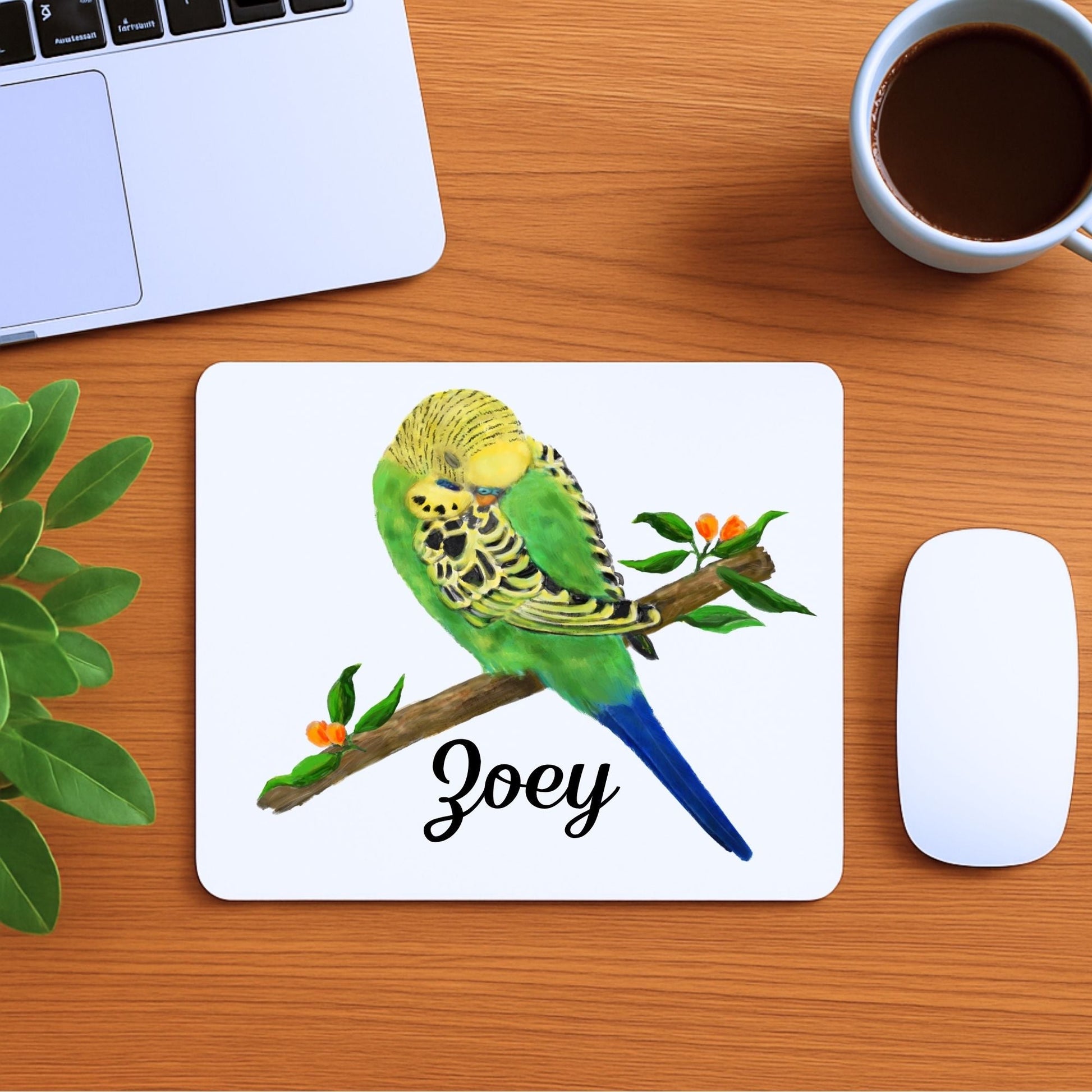 Green and Yellow Budgie Mousepad - MerikaArt