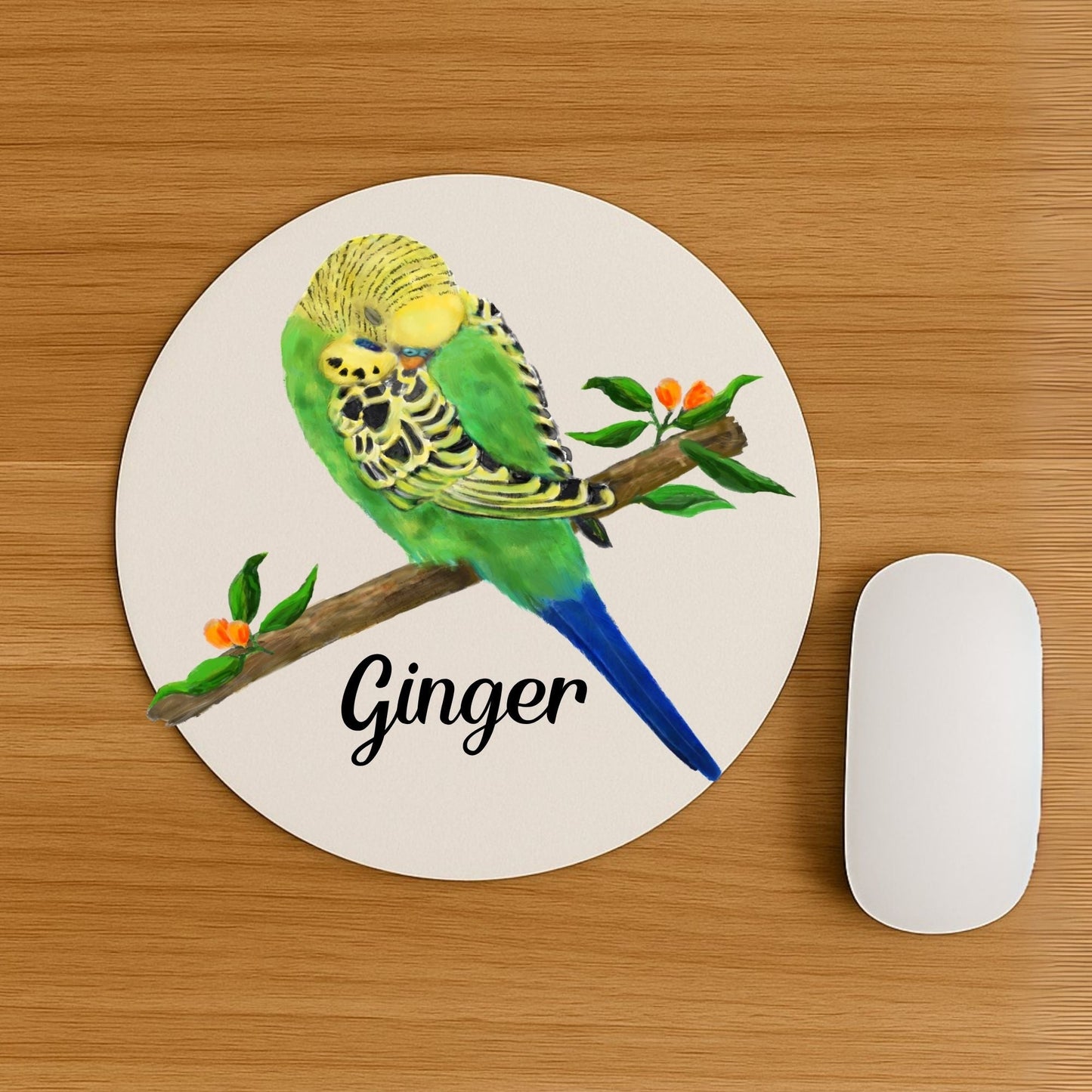 Green and Yellow Budgie Mousepad - MerikaArt