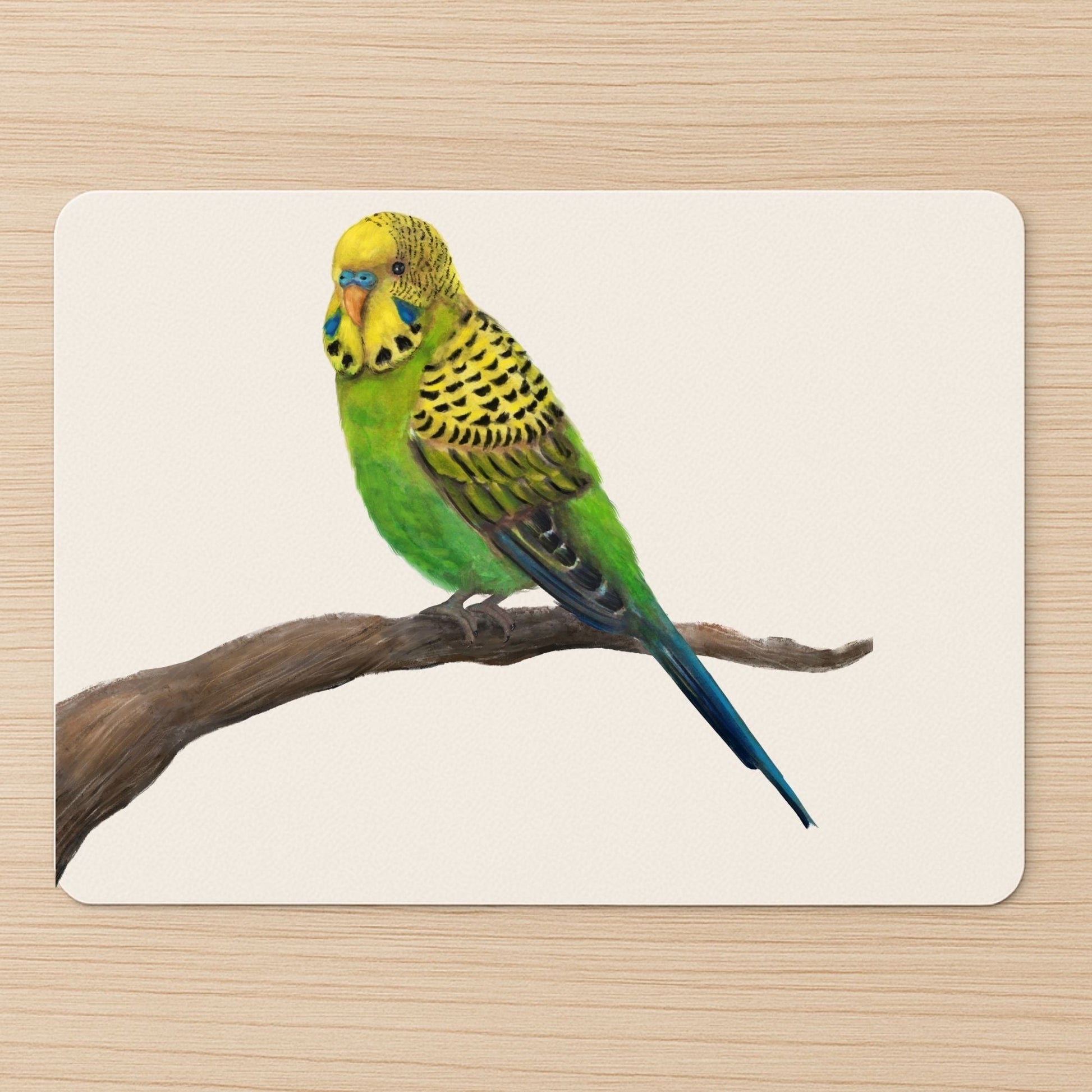 Green and Yellow Budgie Mousepad - MerikaArt