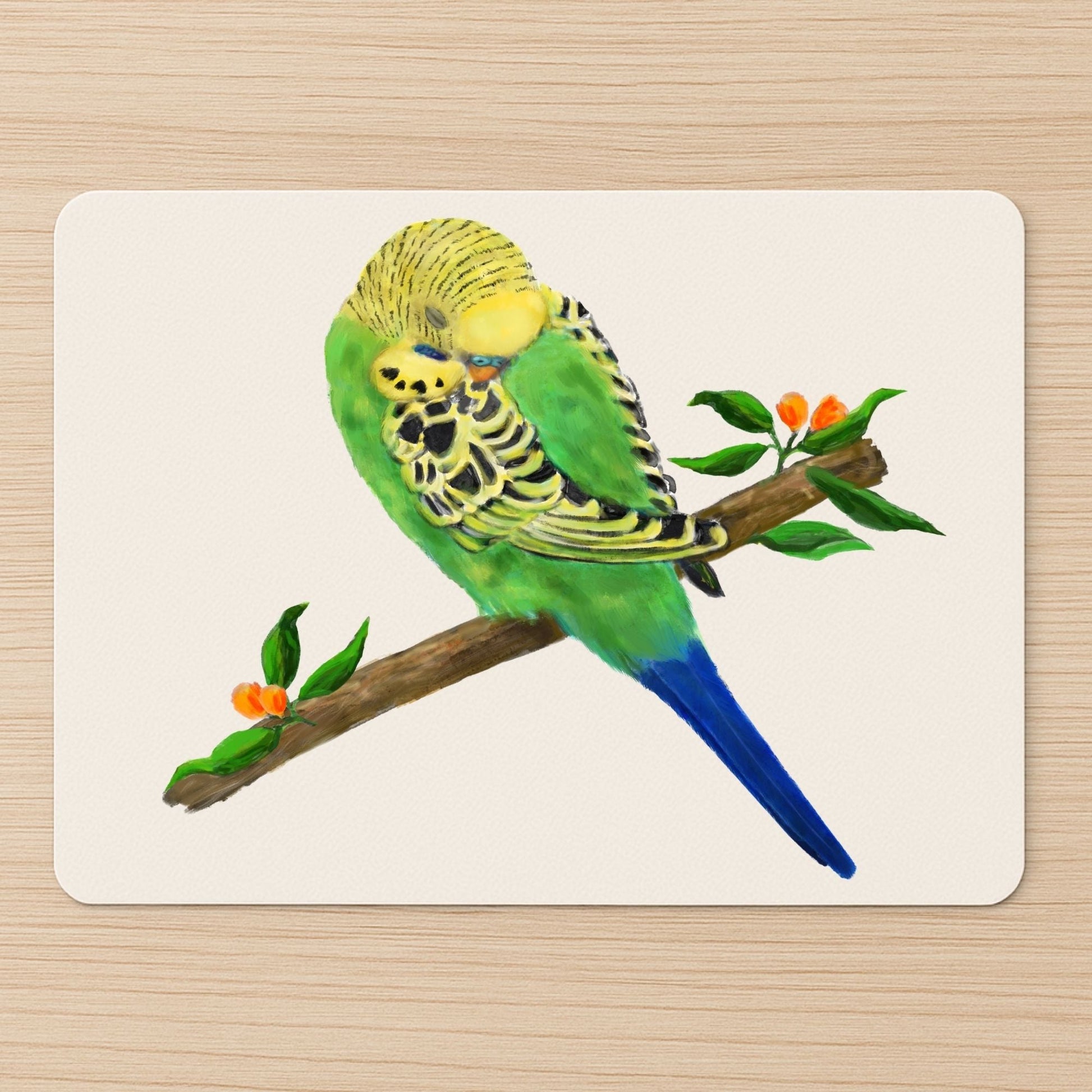 Green and Yellow Budgie Mousepad - MerikaArt