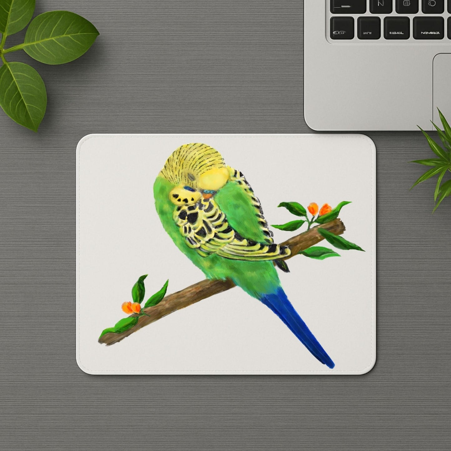 Green and Yellow Budgie Mousepad - MerikaArt