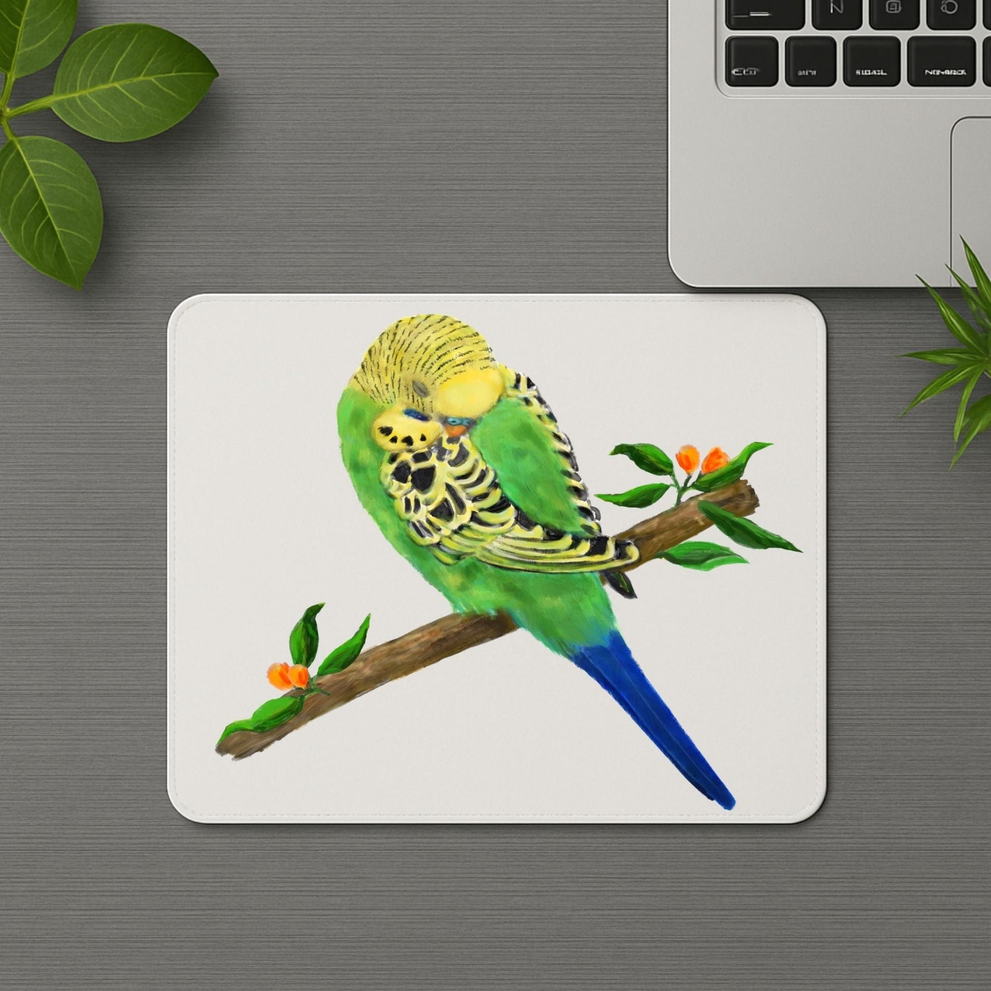 Green and Yellow Budgie Mousepad - MerikaArt