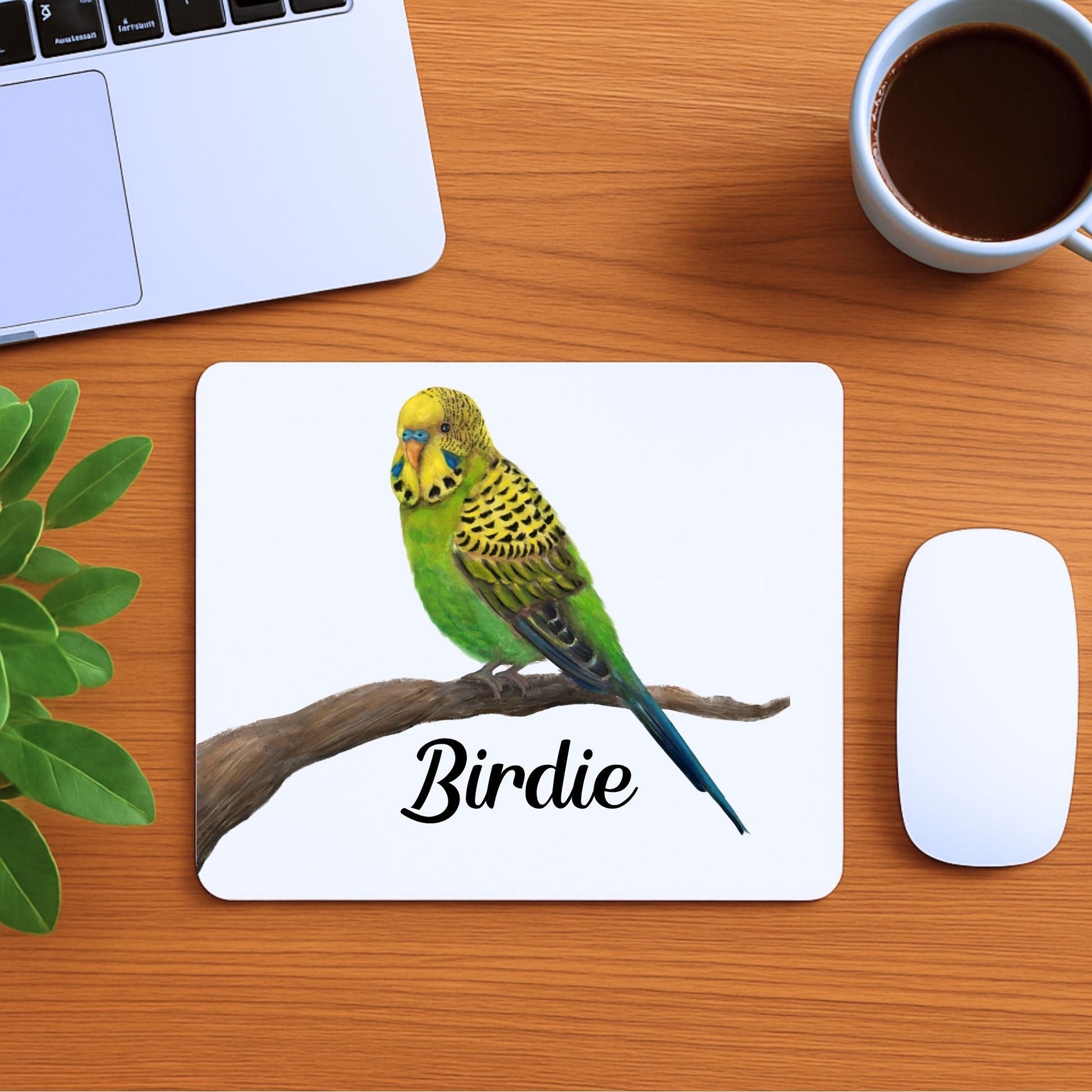 Green and Yellow Budgie Mousepad - MerikaArt
