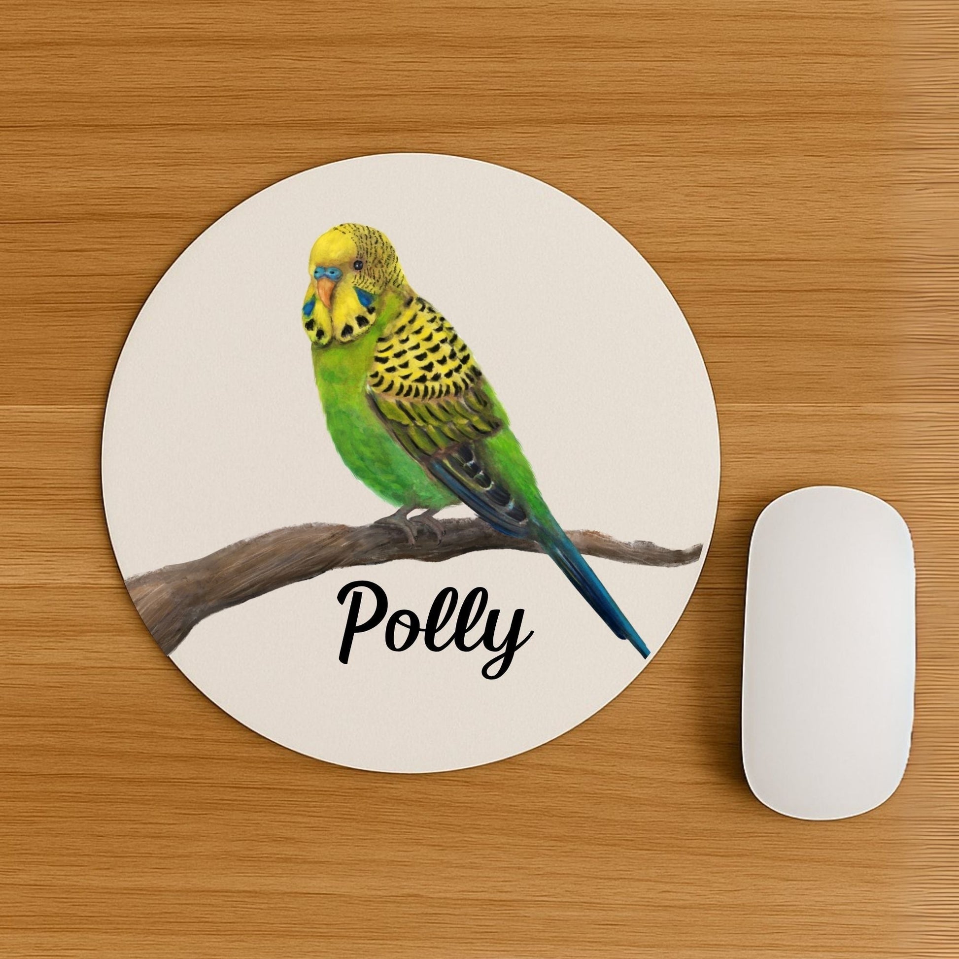 Green and Yellow Budgie Mousepad - MerikaArt