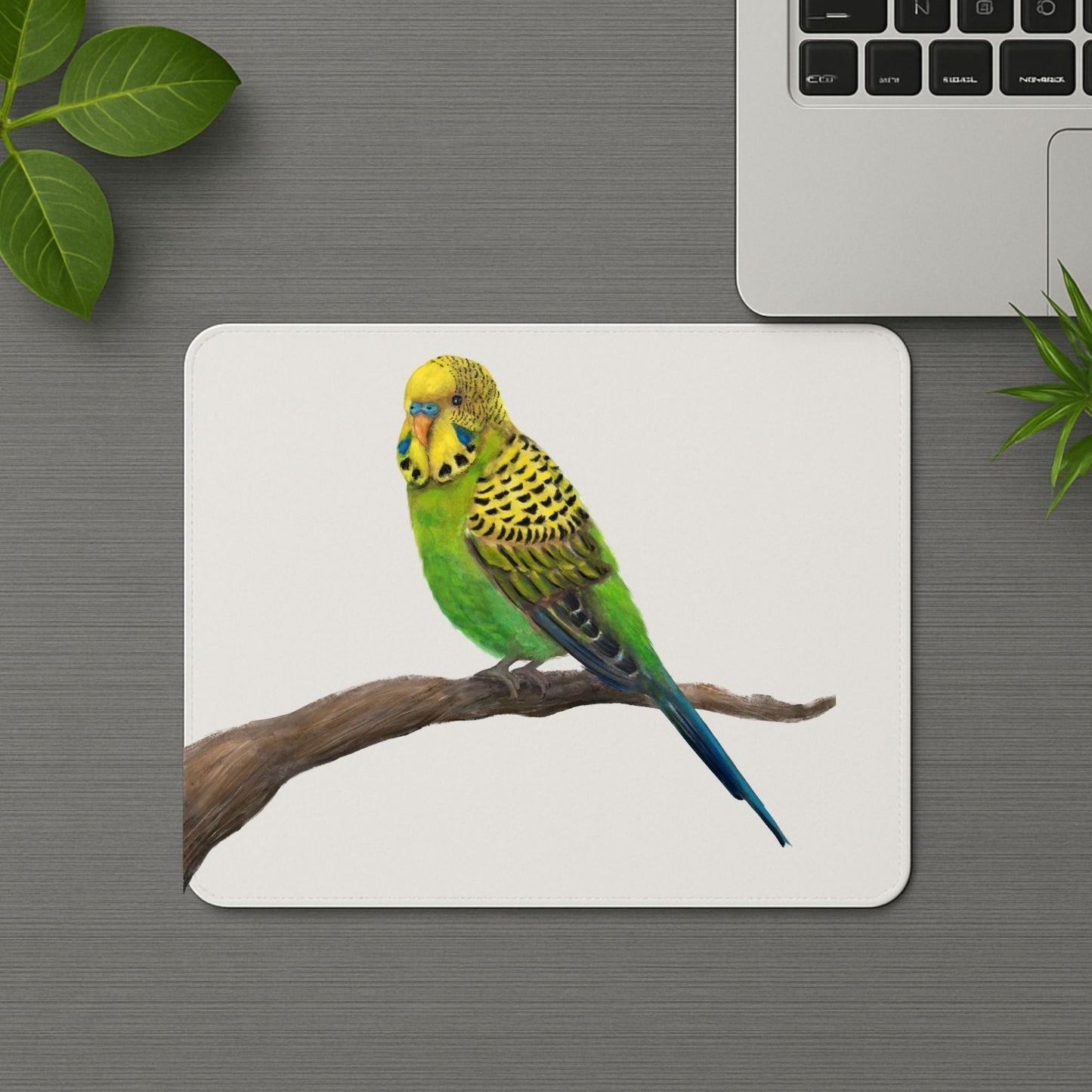 Green and Yellow Budgie Mousepad - MerikaArt